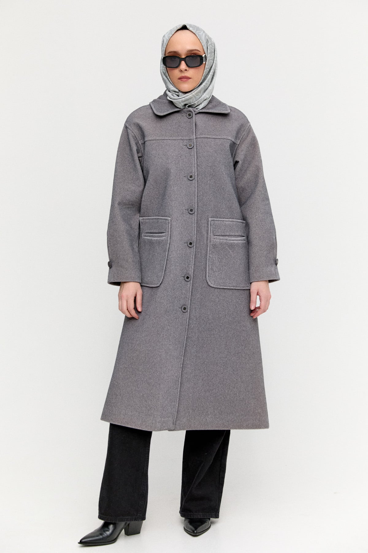 Kaşe Bebe Yaka Kaban, Tesettür Giyim