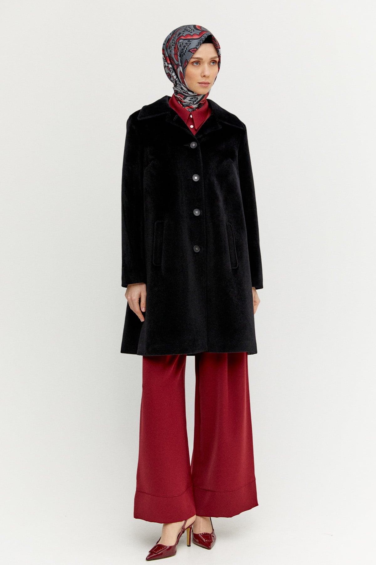 Melanjlı Kaşe Kaban Büyük Beden, Tesettür Giyim