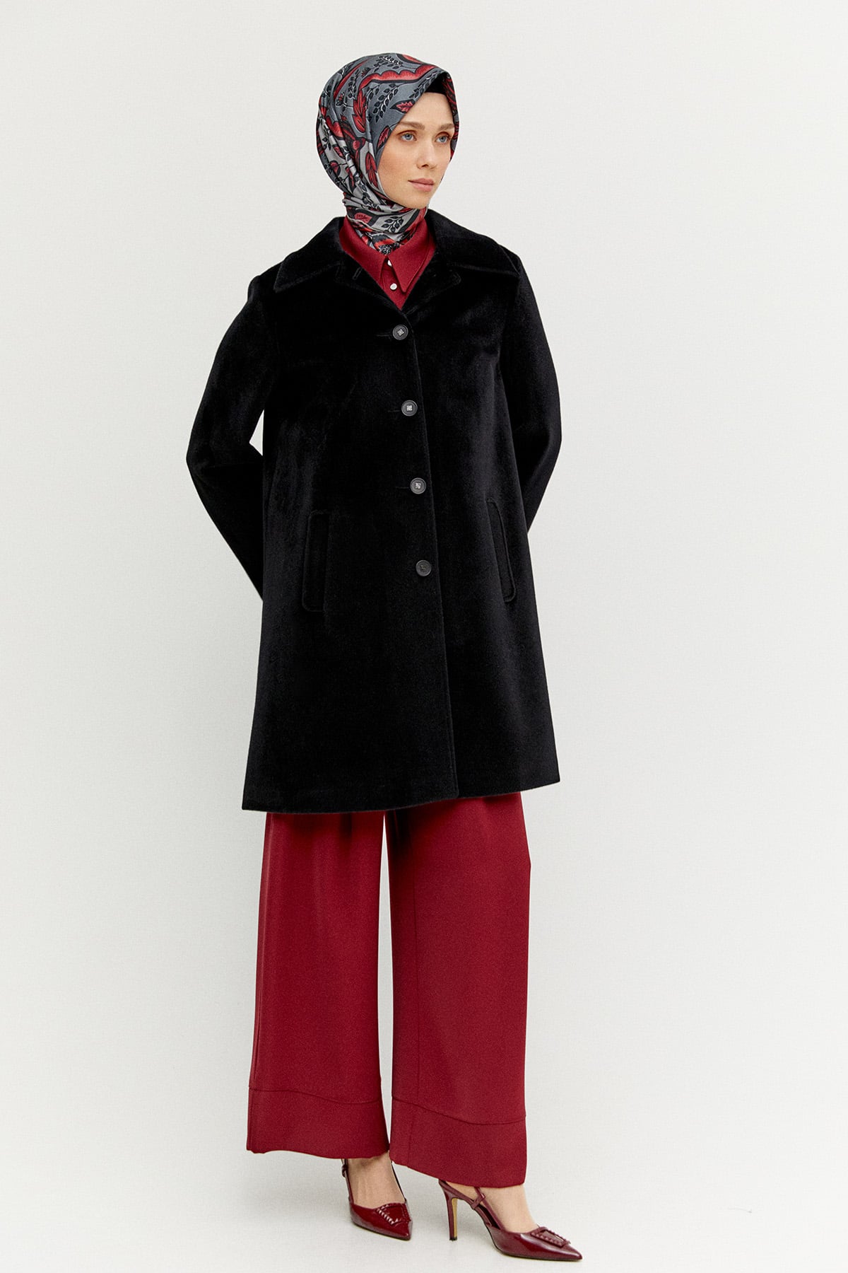 Melanjlı Kaşe Kaban Büyük Beden, Tesettür Giyim