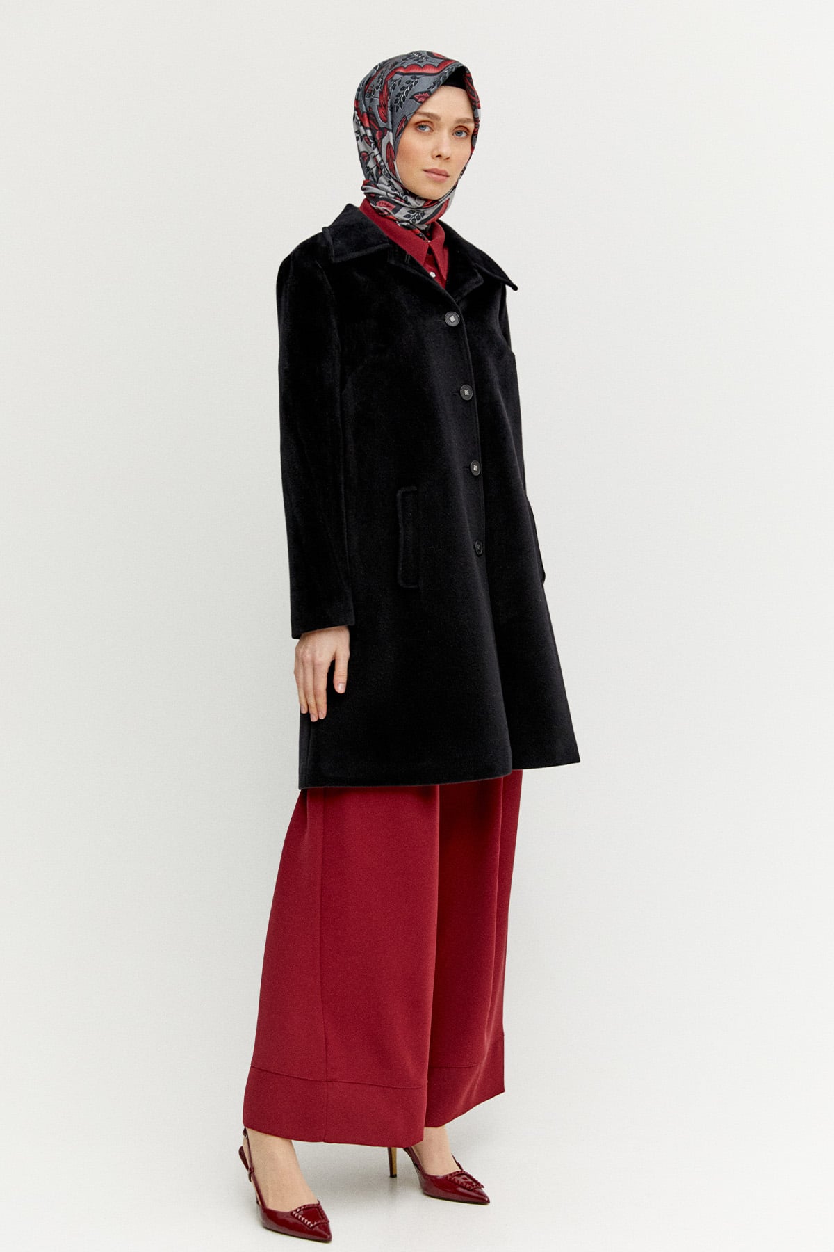 Melanjlı Kaşe Kaban Büyük Beden, Tesettür Giyim