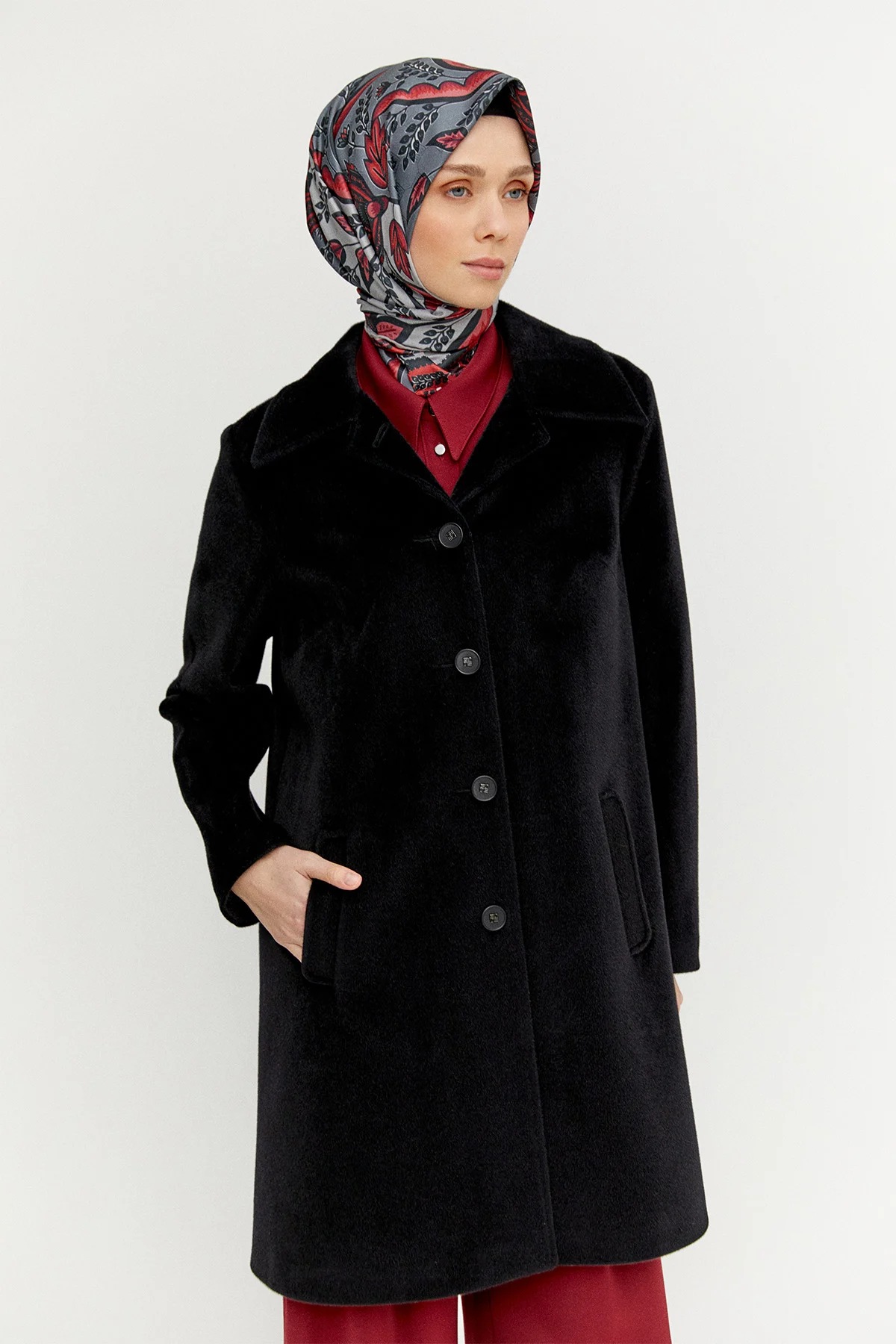 Melanjlı Kaşe Kaban Büyük Beden, Tesettür Giyim