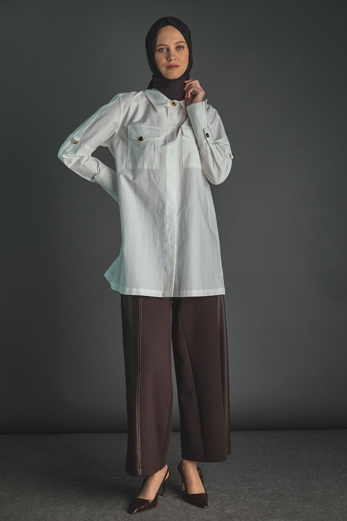 Suni Deri Parçalı Pantolon