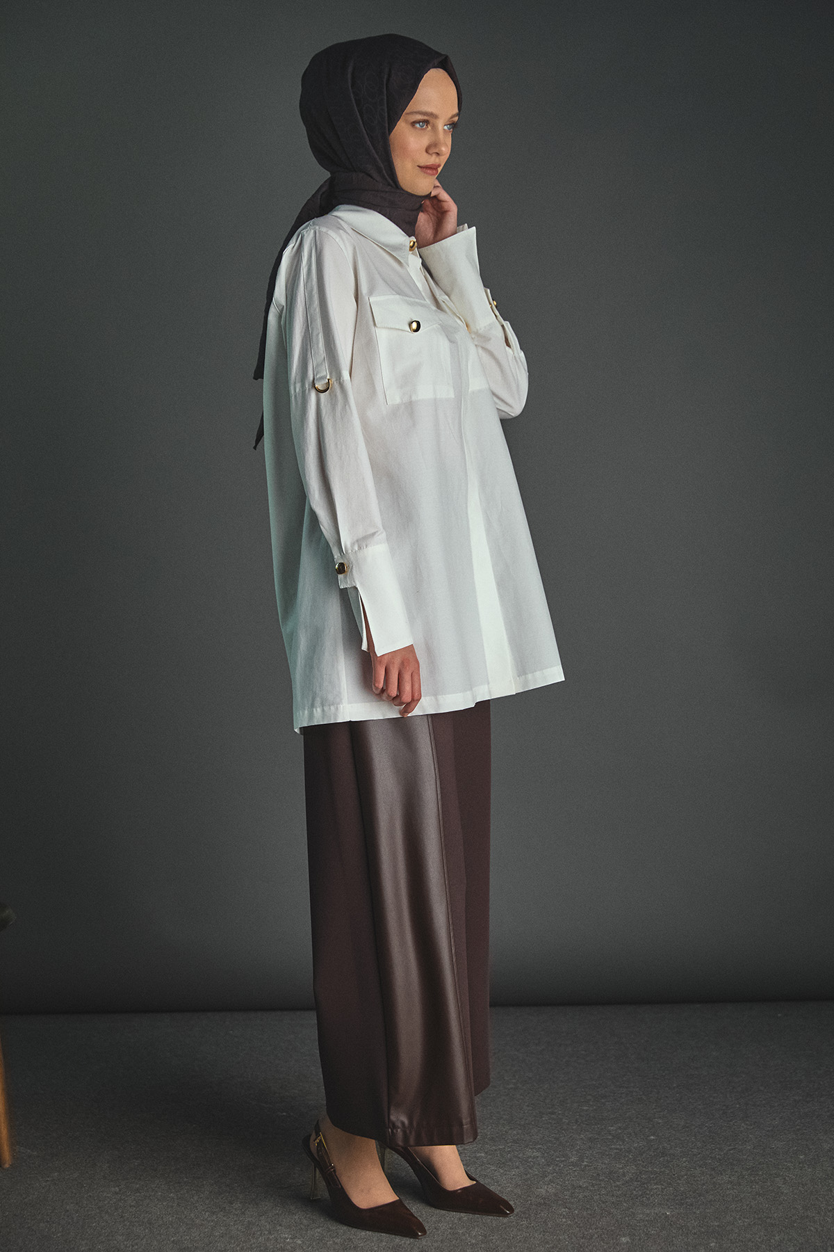 Suni Deri Parçalı Pantolon