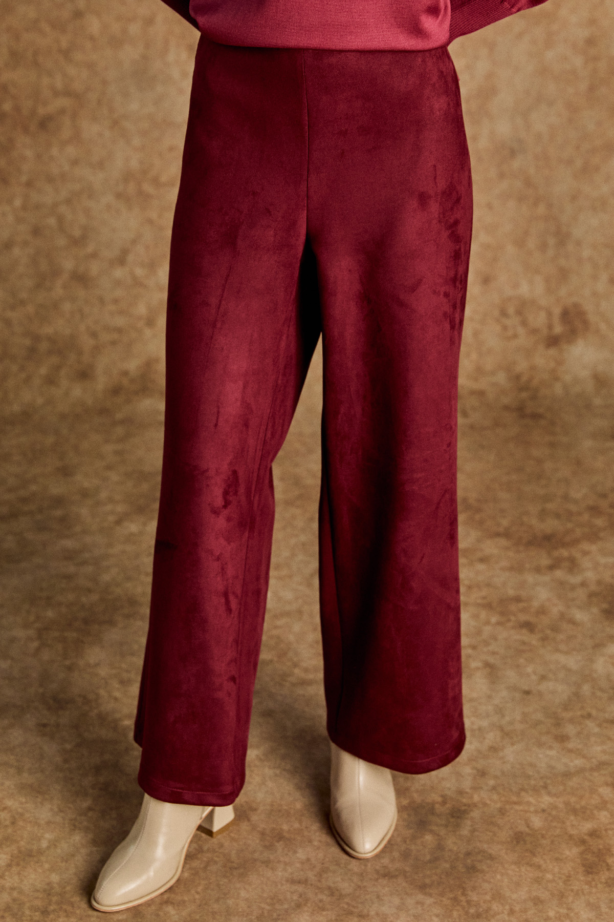 Yüksek Bel Süet Boru Paça Pantolon