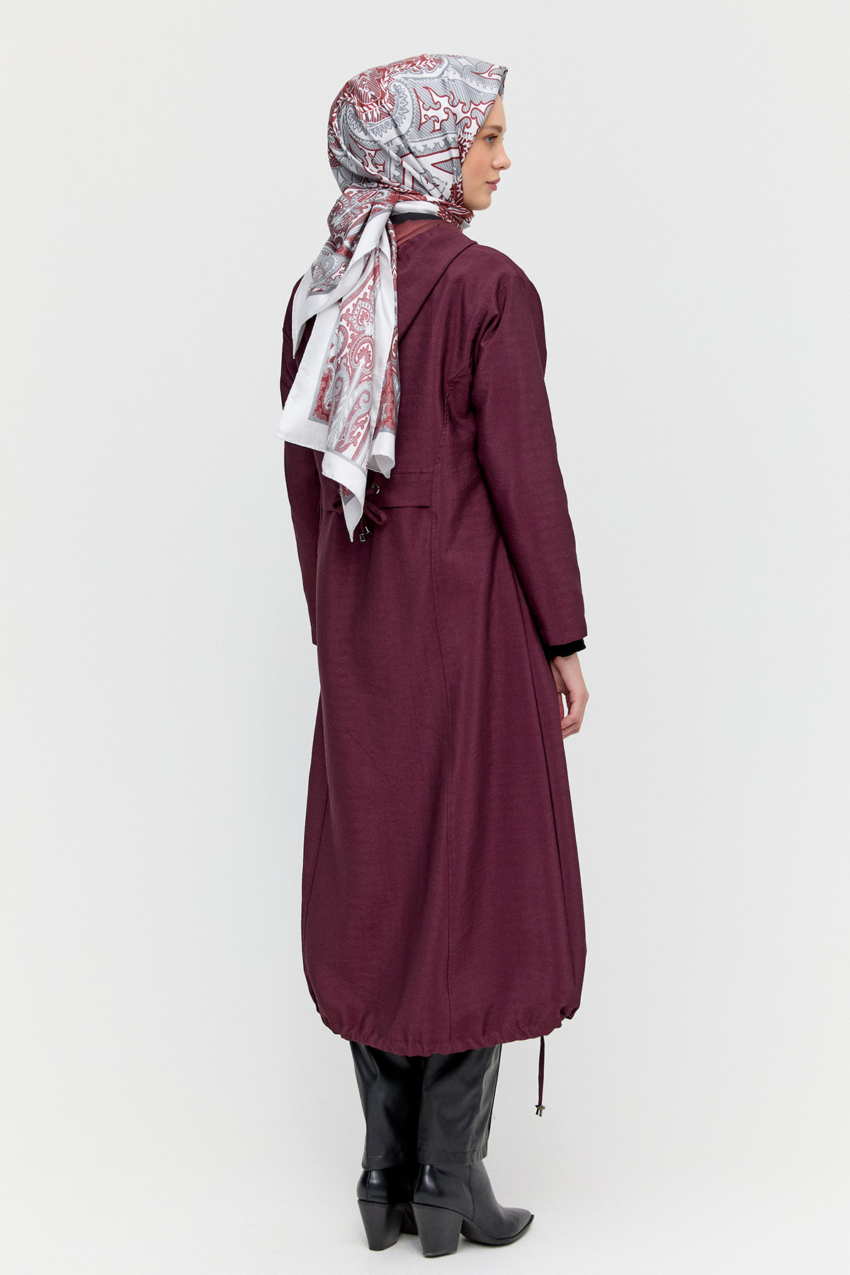 Kapüşonlu Fermuarlı Bağcıklı Pardesü