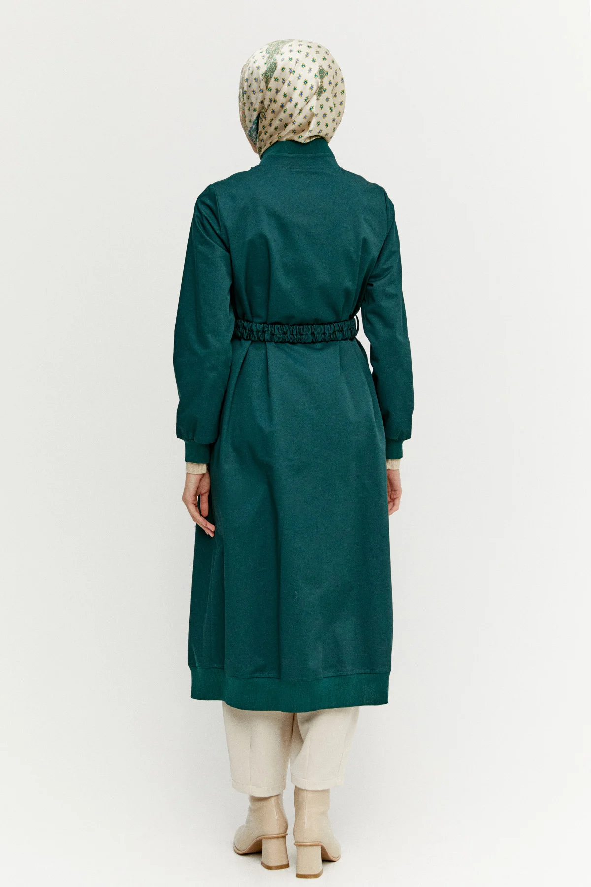 Ribanalı Kruvaze Fermuarlı Pardesü, Tesettür Giyim