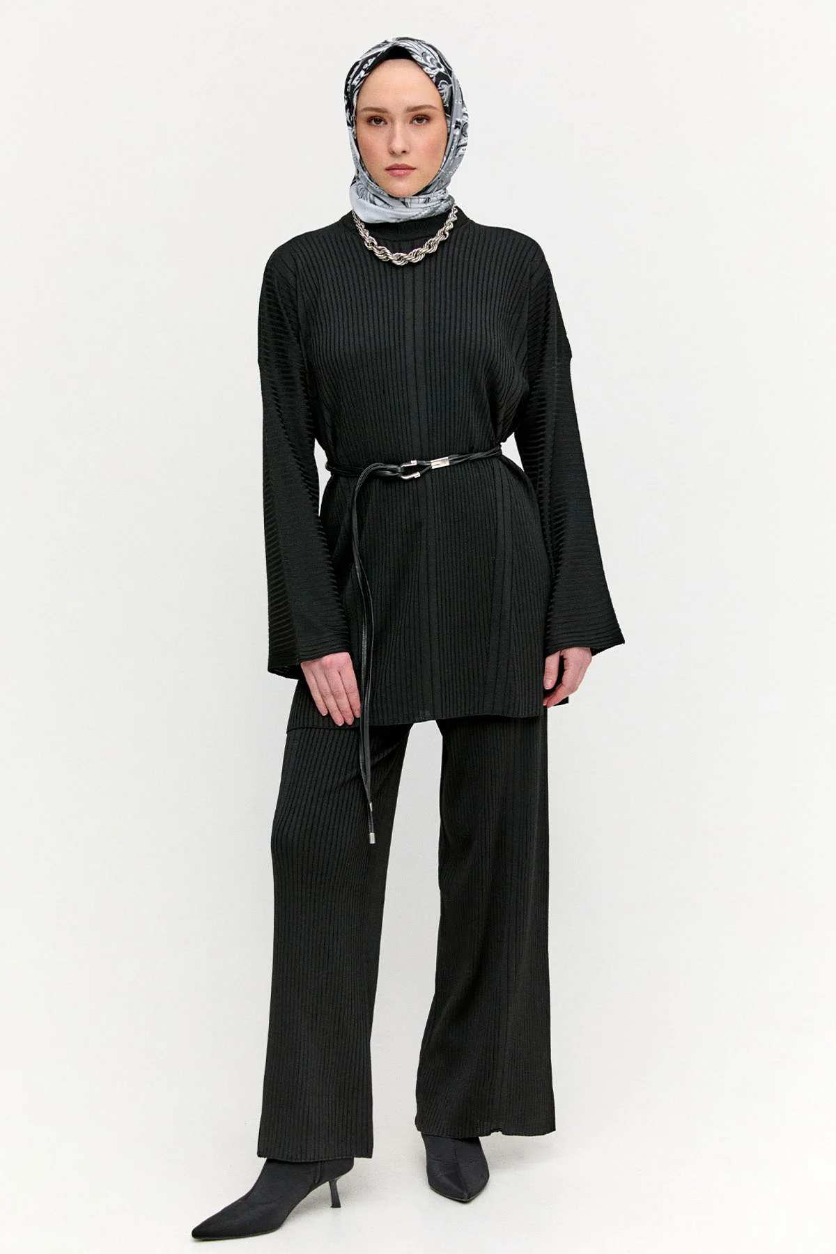 Çizgi Dokulu Triko İkili Takım, Tesettür Giyim