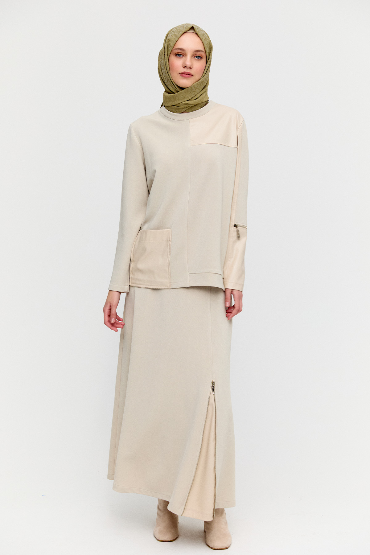 Suni Deri Detaylı İkili Takım