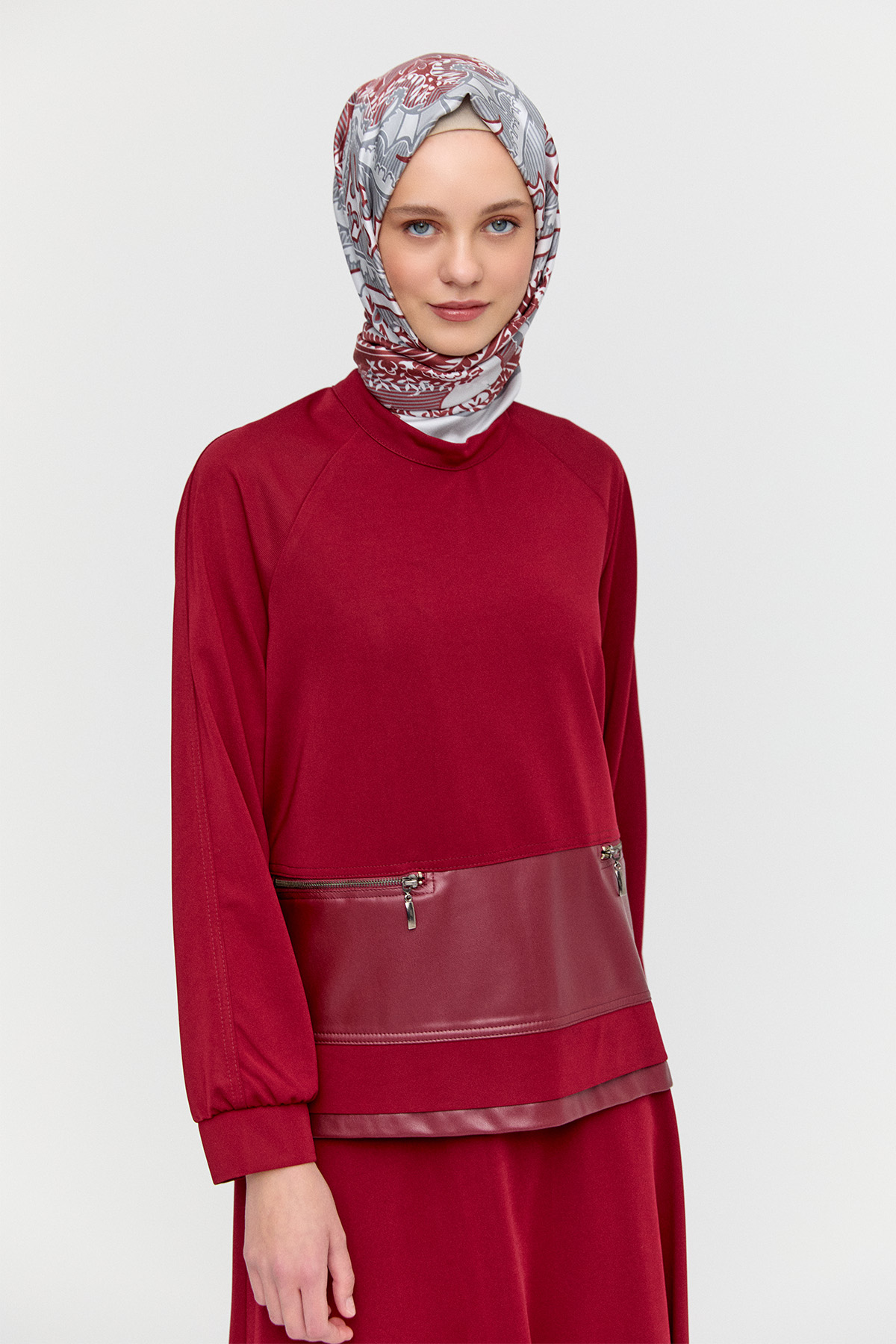 Deri Detaylı Etekli İkili Takım