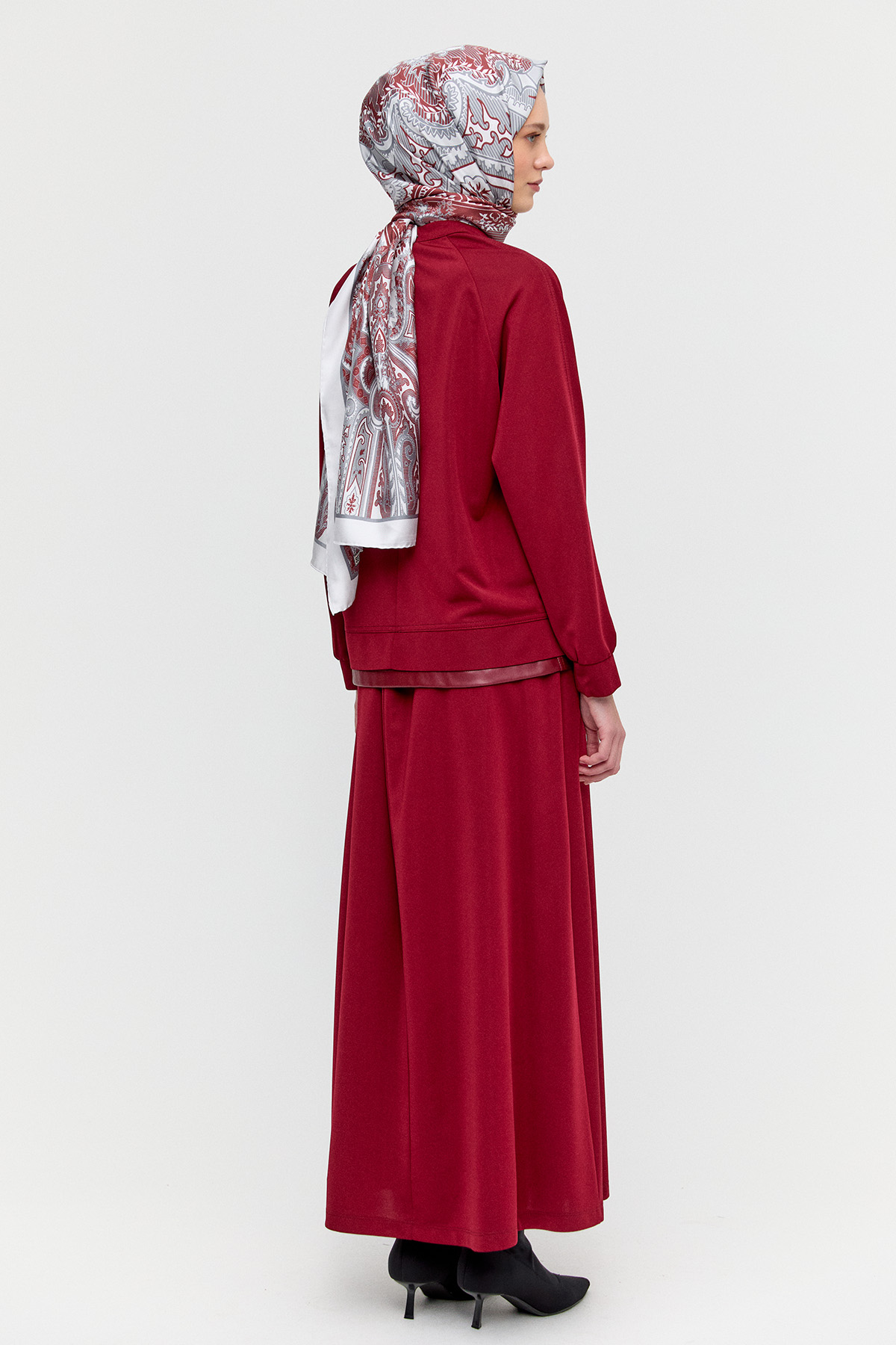 Deri Detaylı Etekli İkili Takım