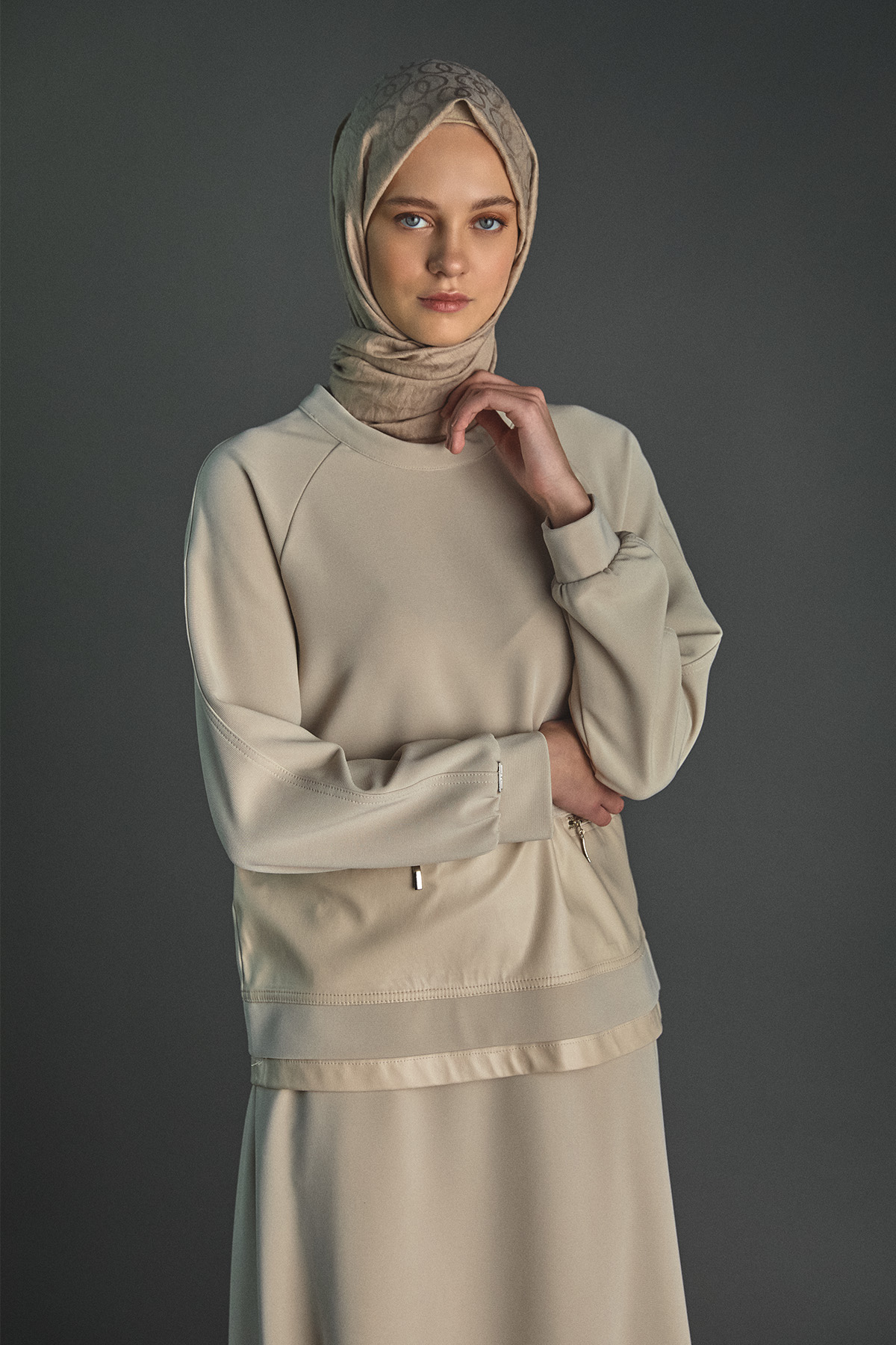 Deri Detaylı Etekli İkili Takım