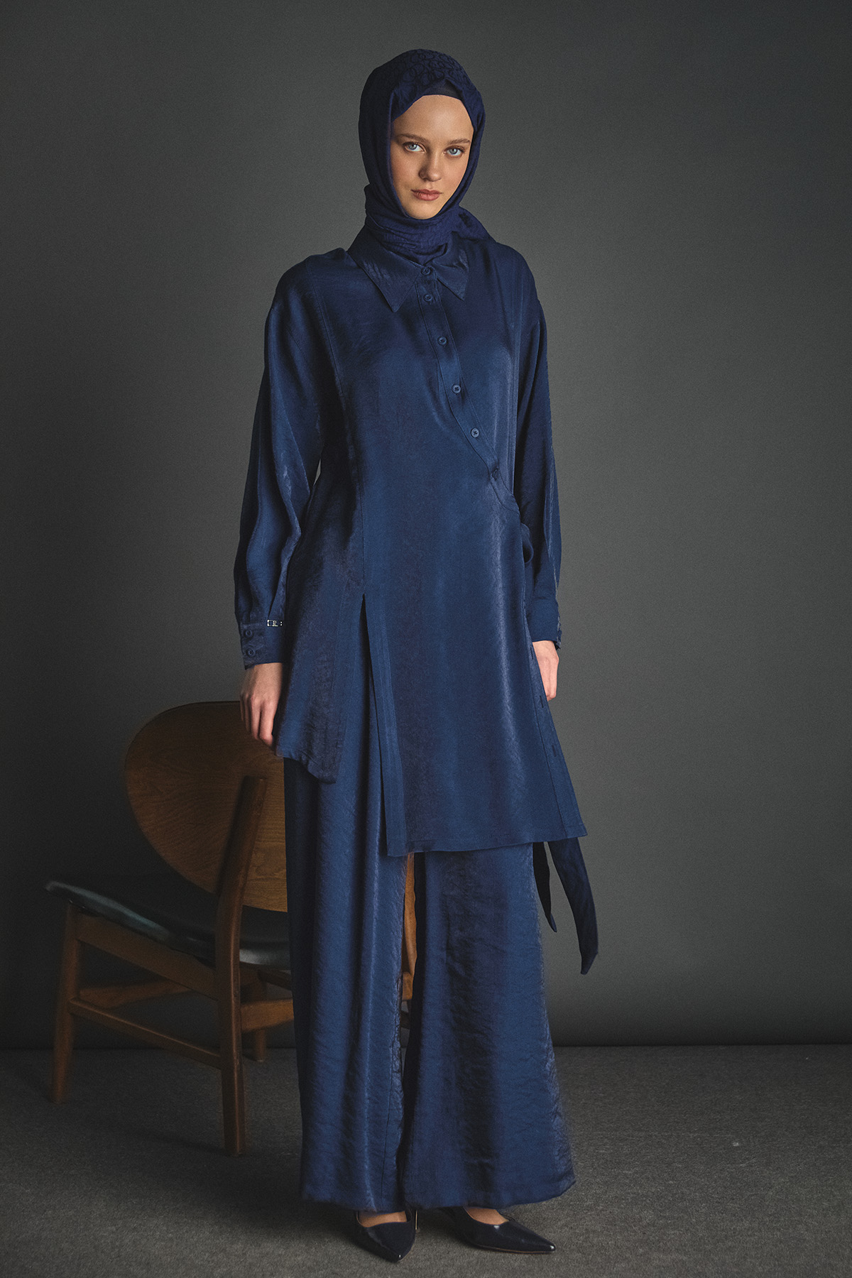 Düğmeli Jakarlı İkili Takım