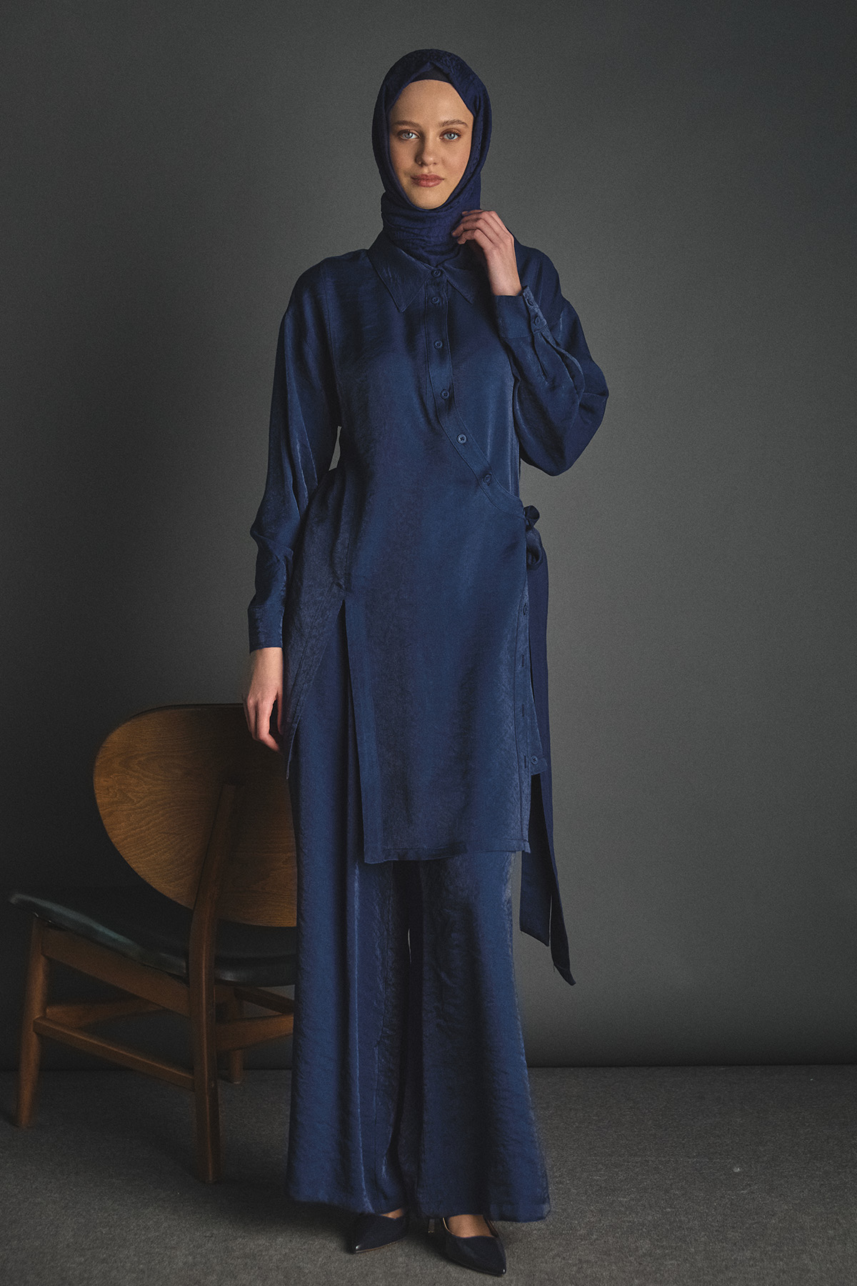 Düğmeli Jakarlı İkili Takım