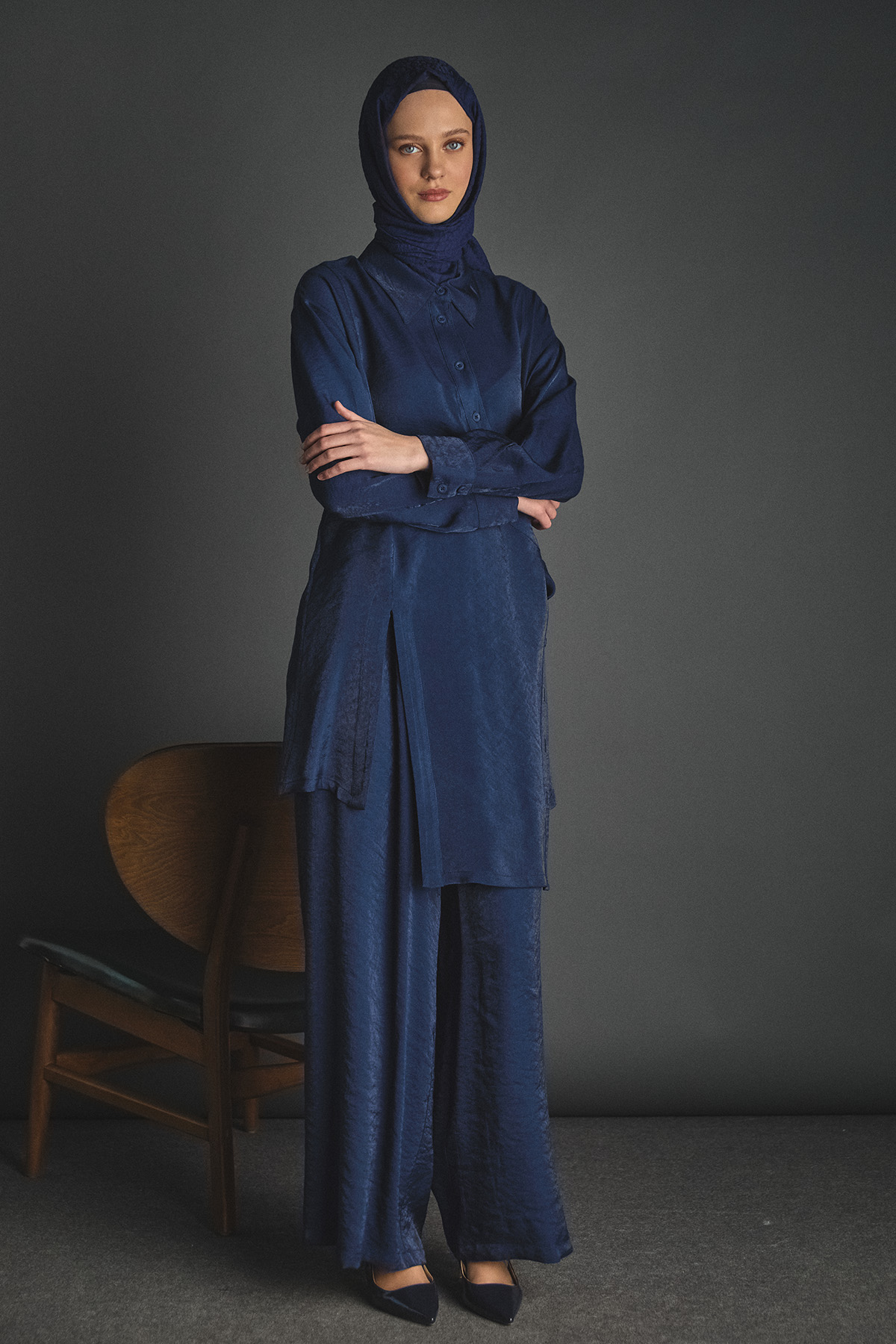 Düğmeli Jakarlı İkili Takım