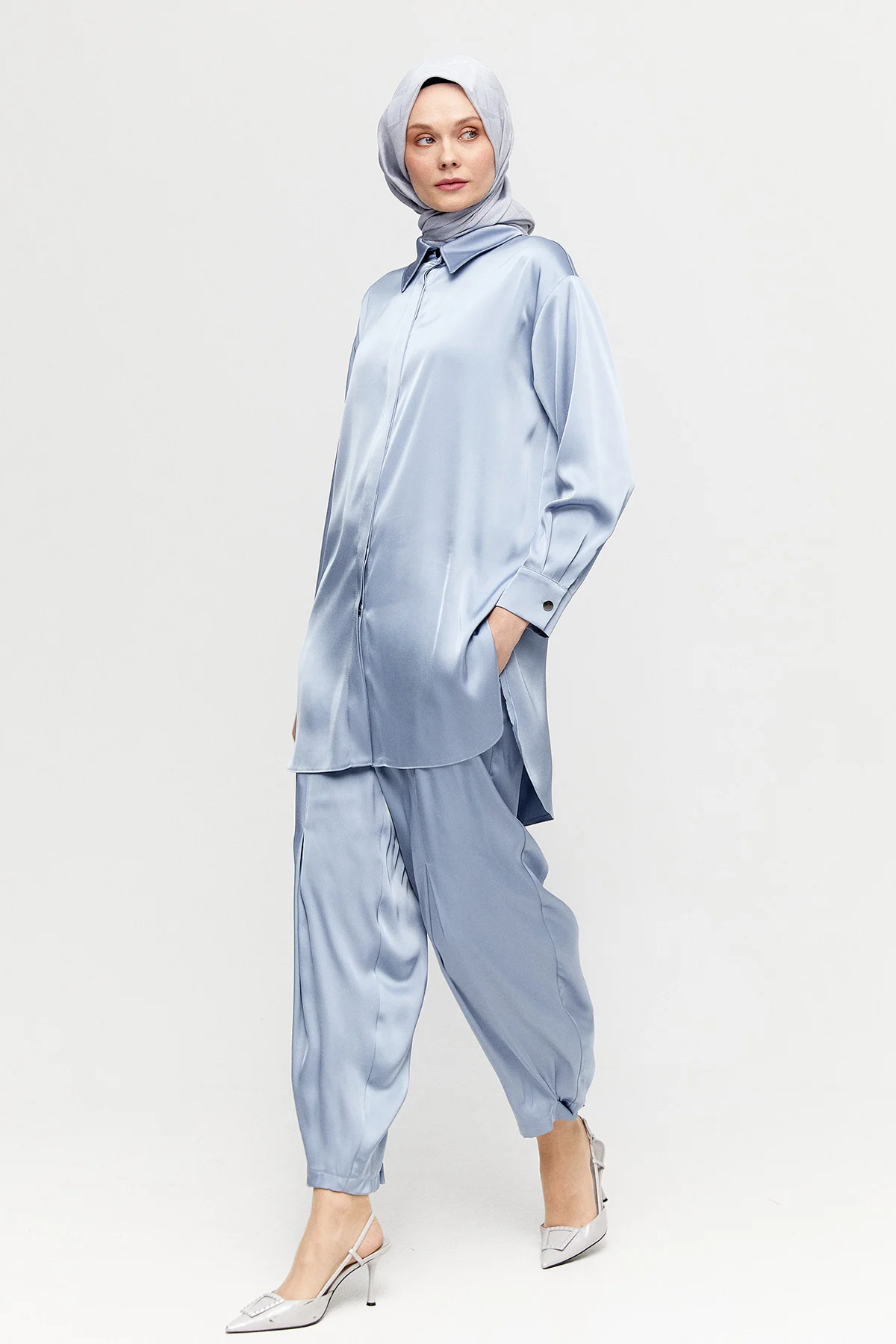 Saten Şalvarlı İkili Takım, Tesettür Giyim