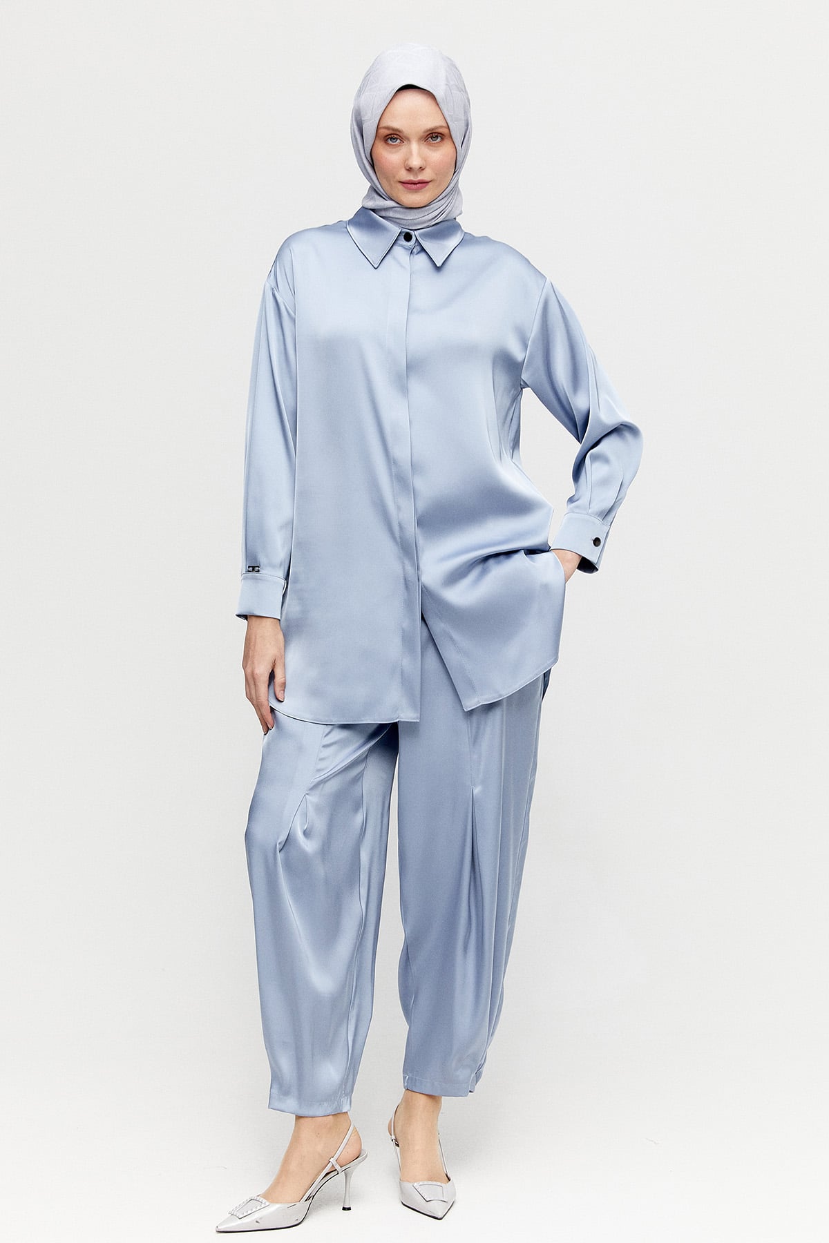 Saten Şalvarlı İkili Takım, Tesettür Giyim