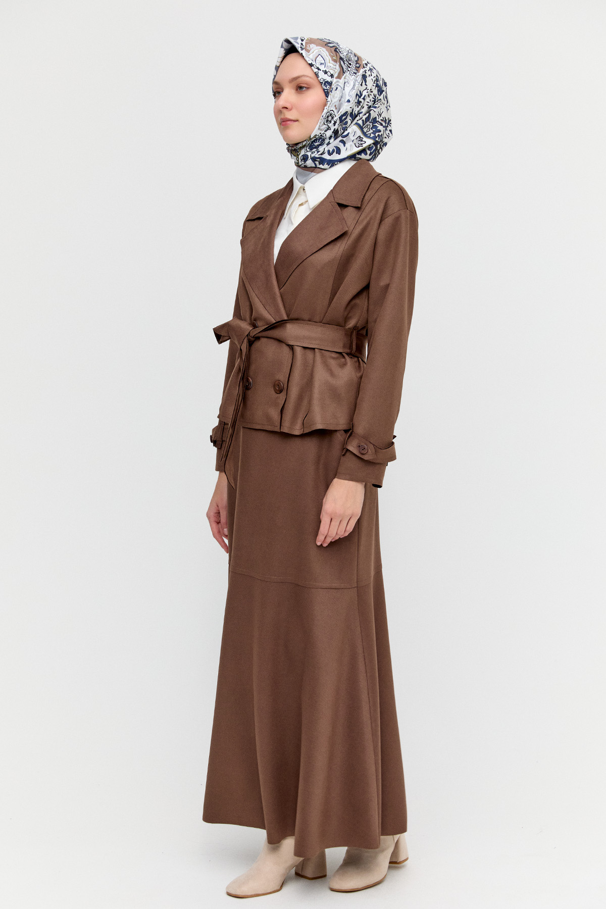 Kuşaklı Kruvaze Ceketli İkili Takım