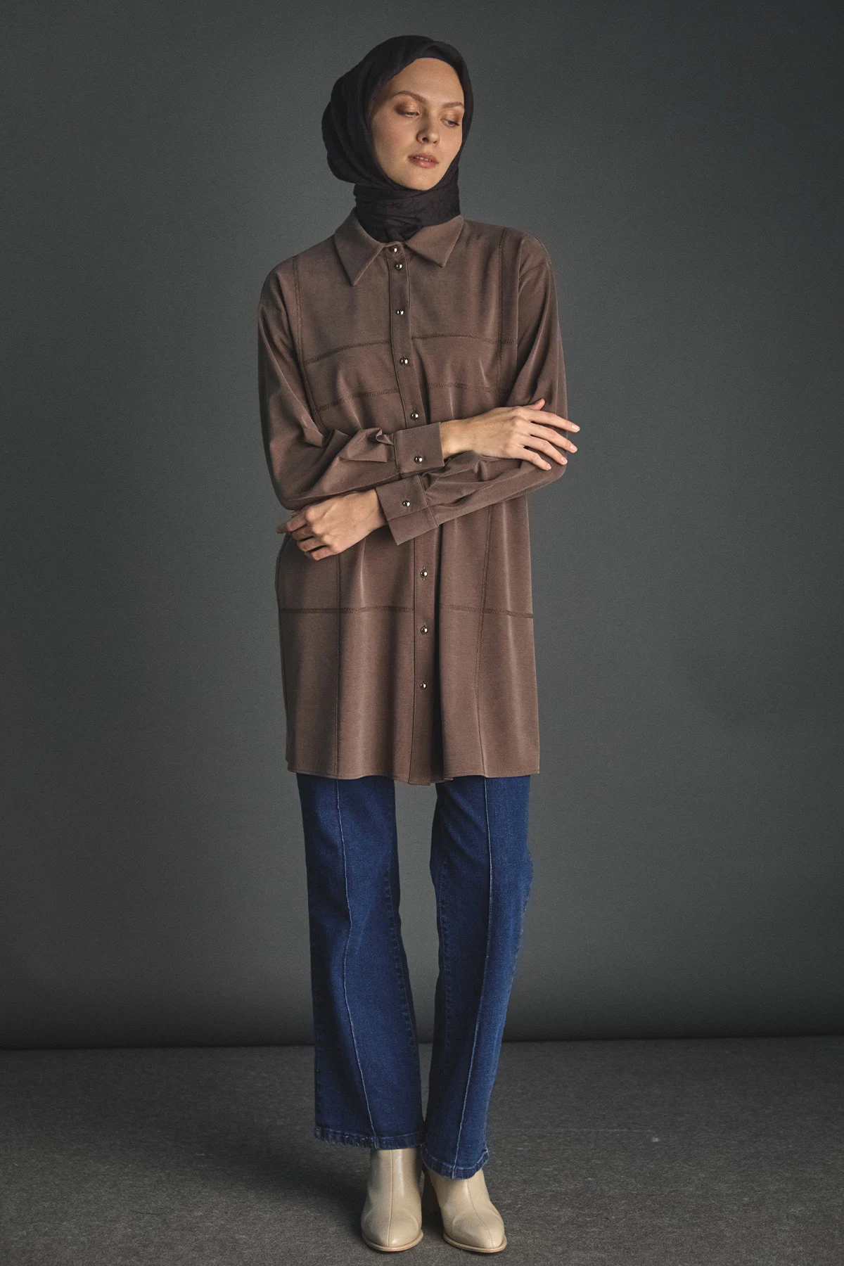 Spor Dikiş Gizli Patlı Lyocell Tunik, Tesettür Giyim