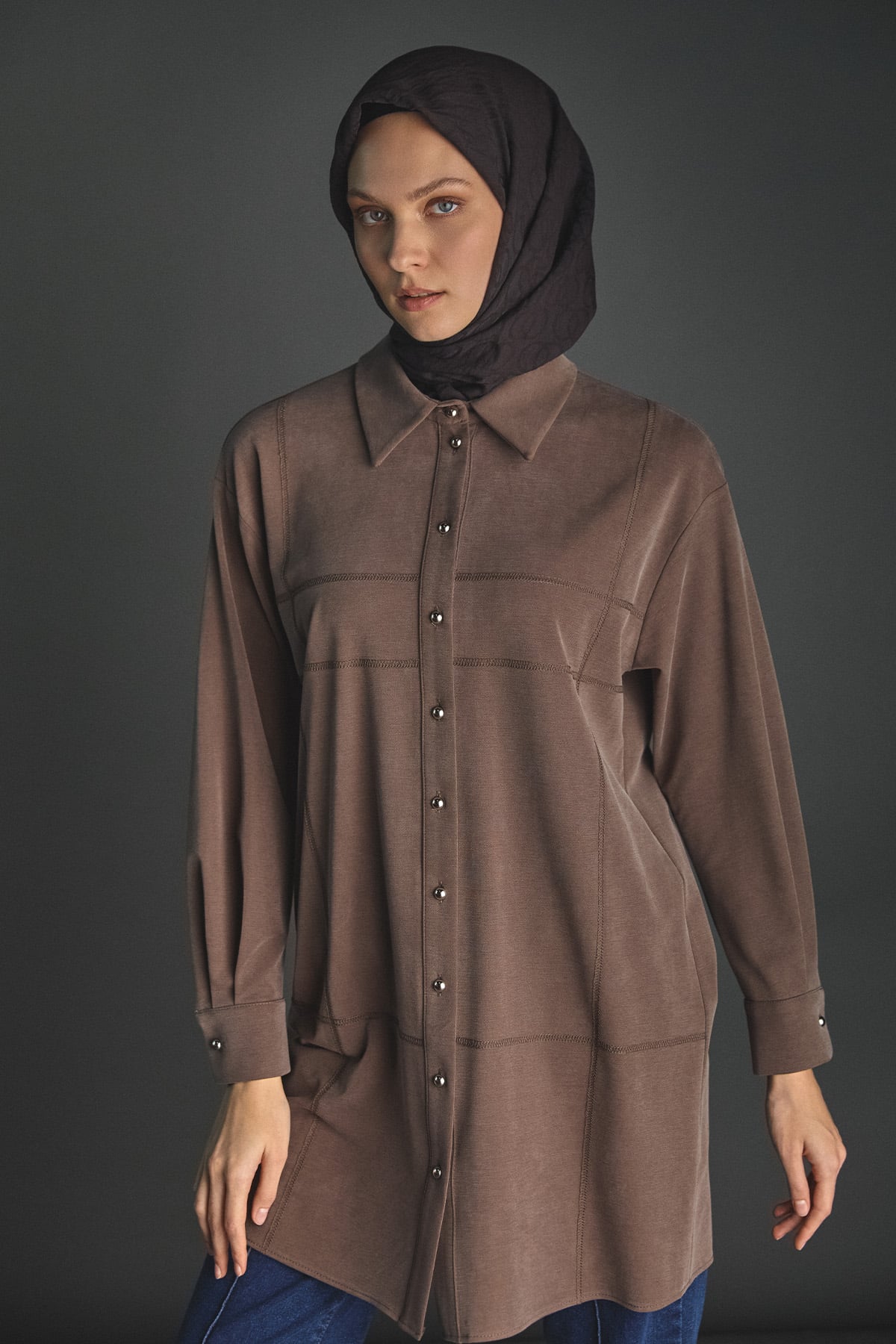 Spor Dikiş Gizli Patlı Lyocell Tunik, Tesettür Giyim