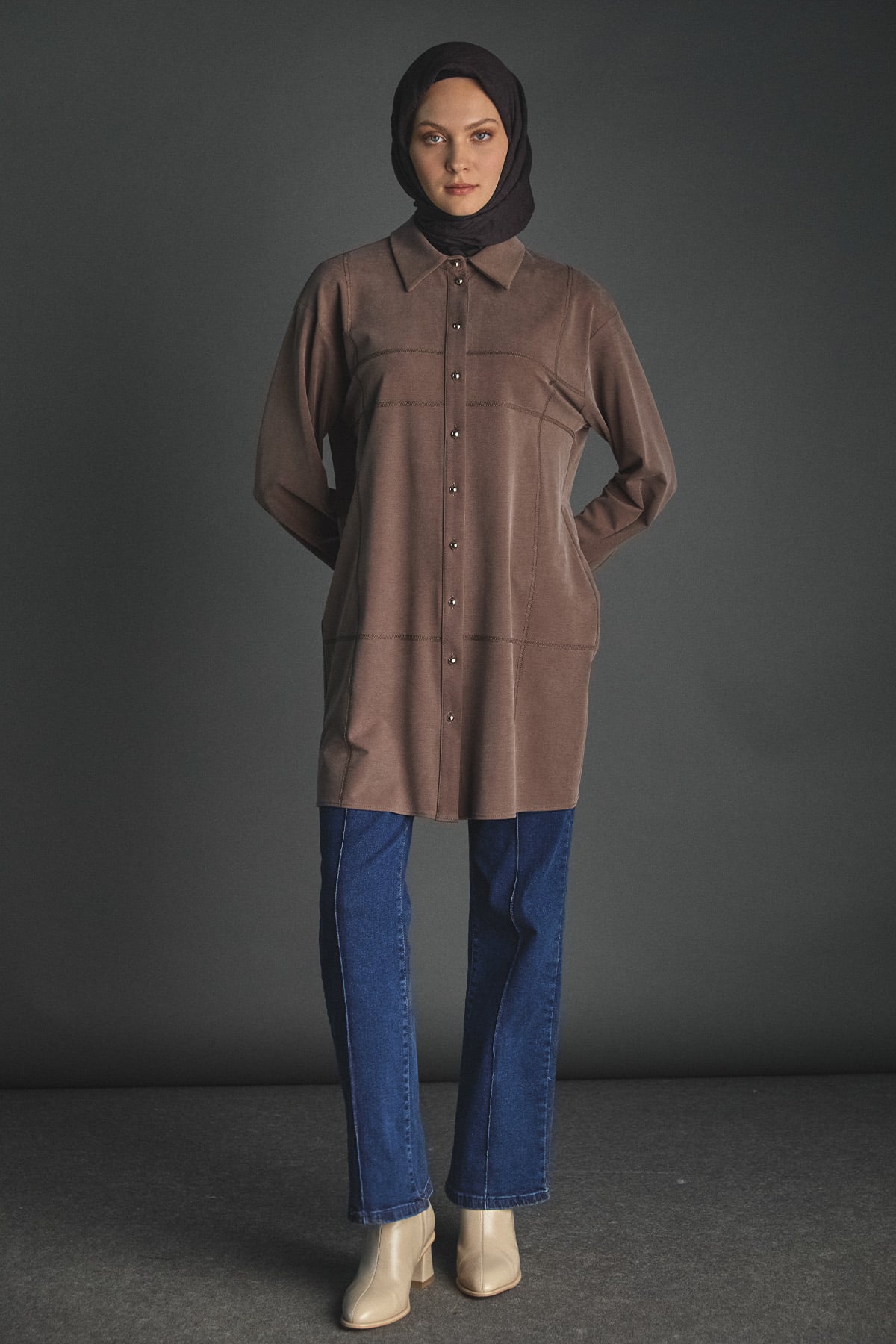 Spor Dikiş Gizli Patlı Lyocell Tunik, Tesettür Giyim