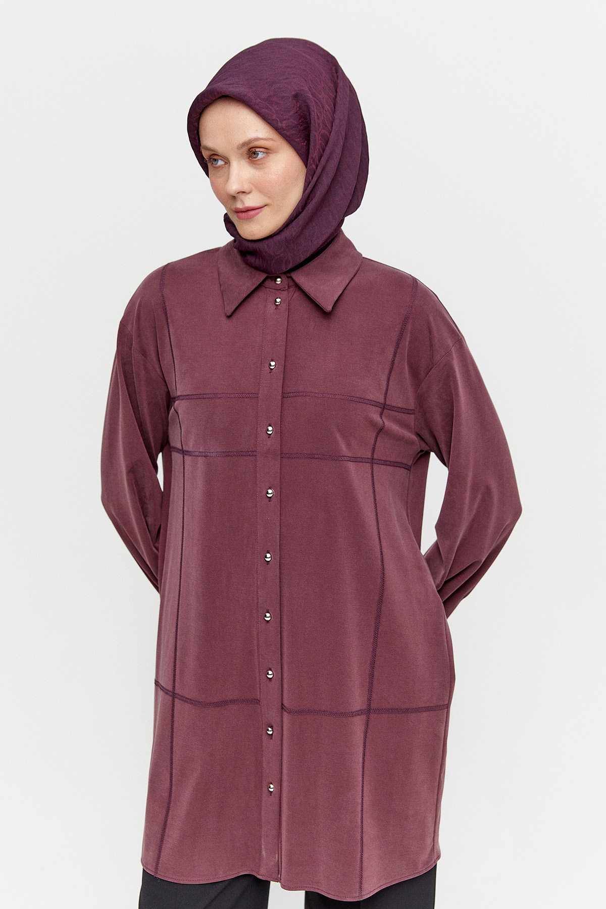 Spor Dikiş Gizli Patlı Lyocell Tunik
