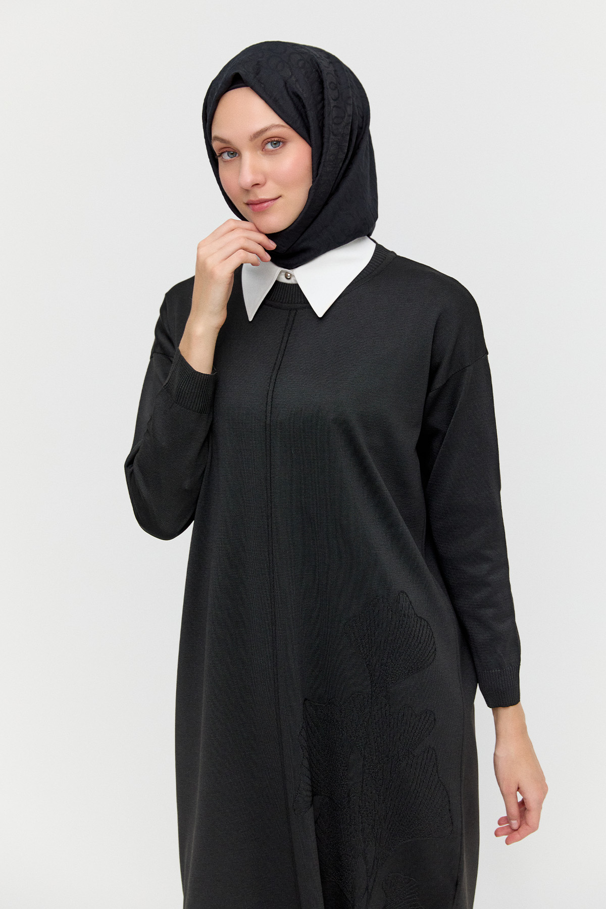 Yaprak Desenli Uzun Triko Tunik