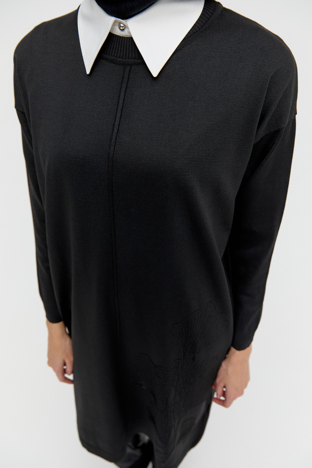 Yaprak Desenli Uzun Triko Tunik