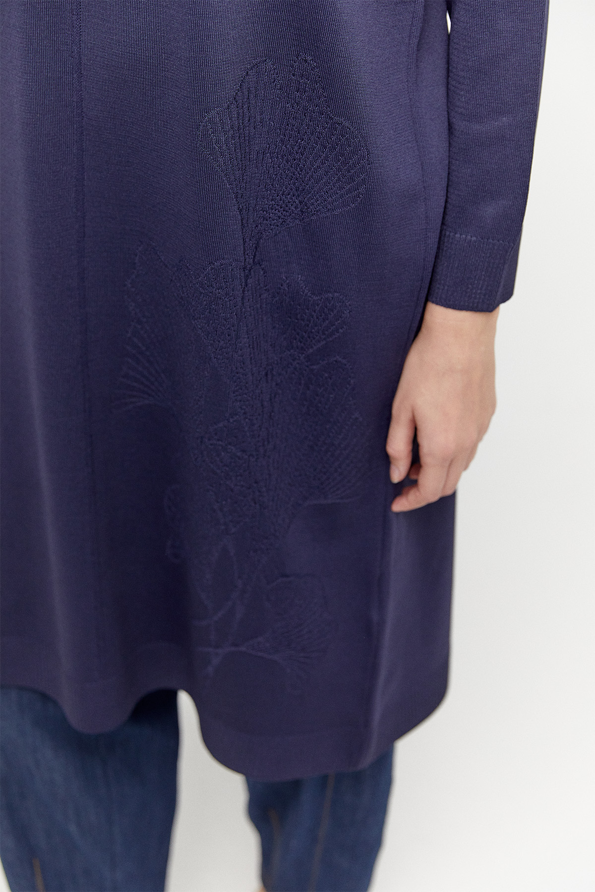 Yaprak Desenli Uzun Triko Tunik