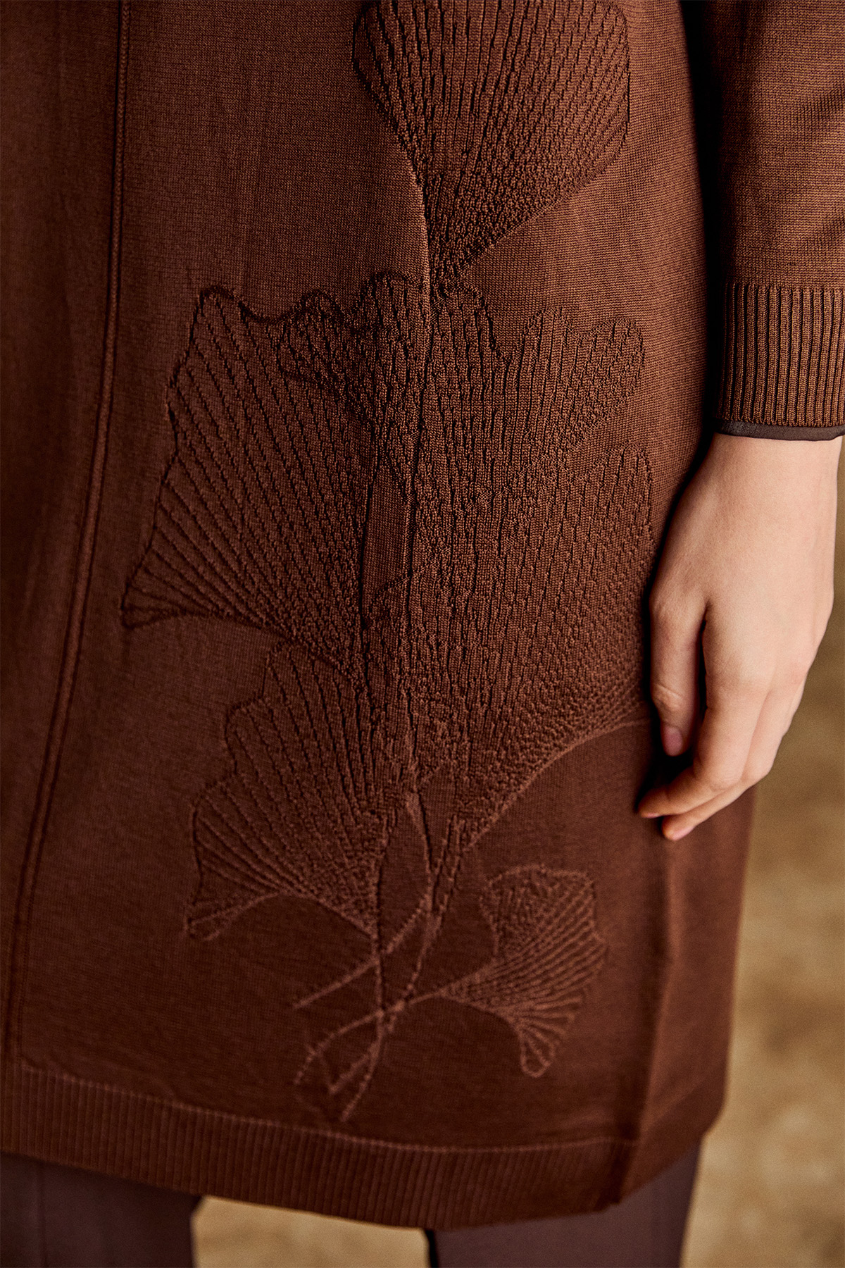 Yaprak Desenli Uzun Triko Tunik