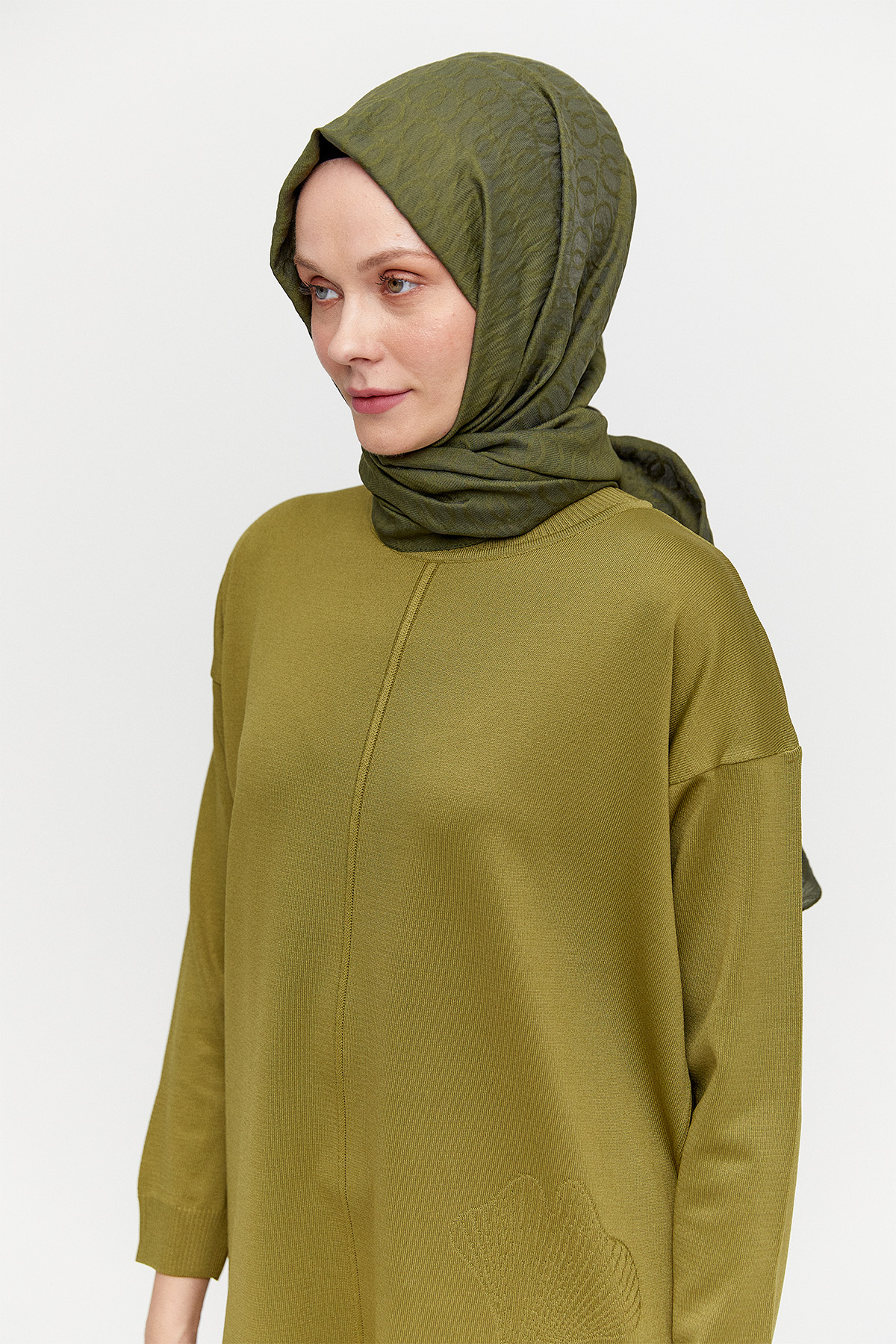 Yaprak Desenli Uzun Triko Tunik