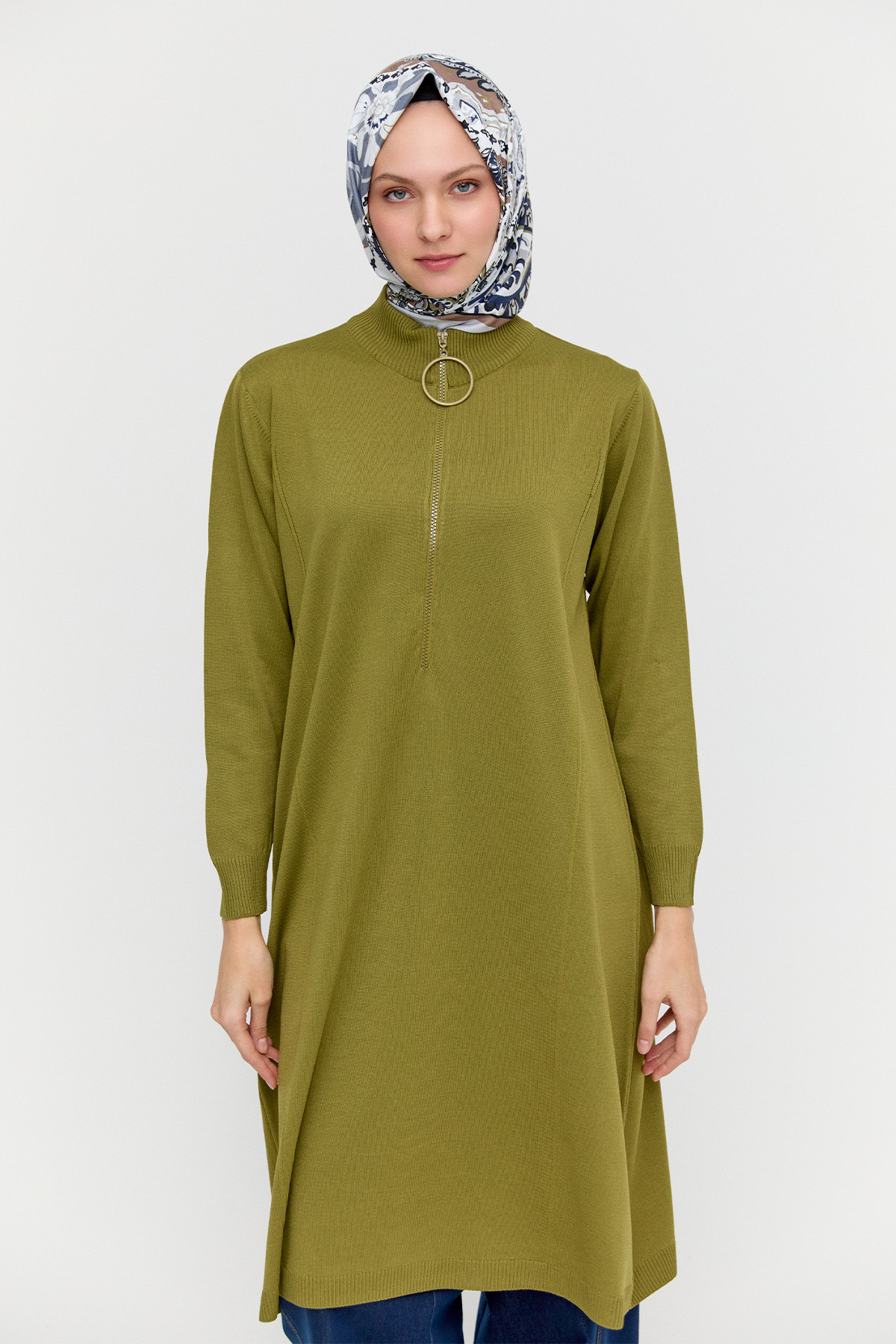 Yüksek Yakalı Uzun Triko Tunik