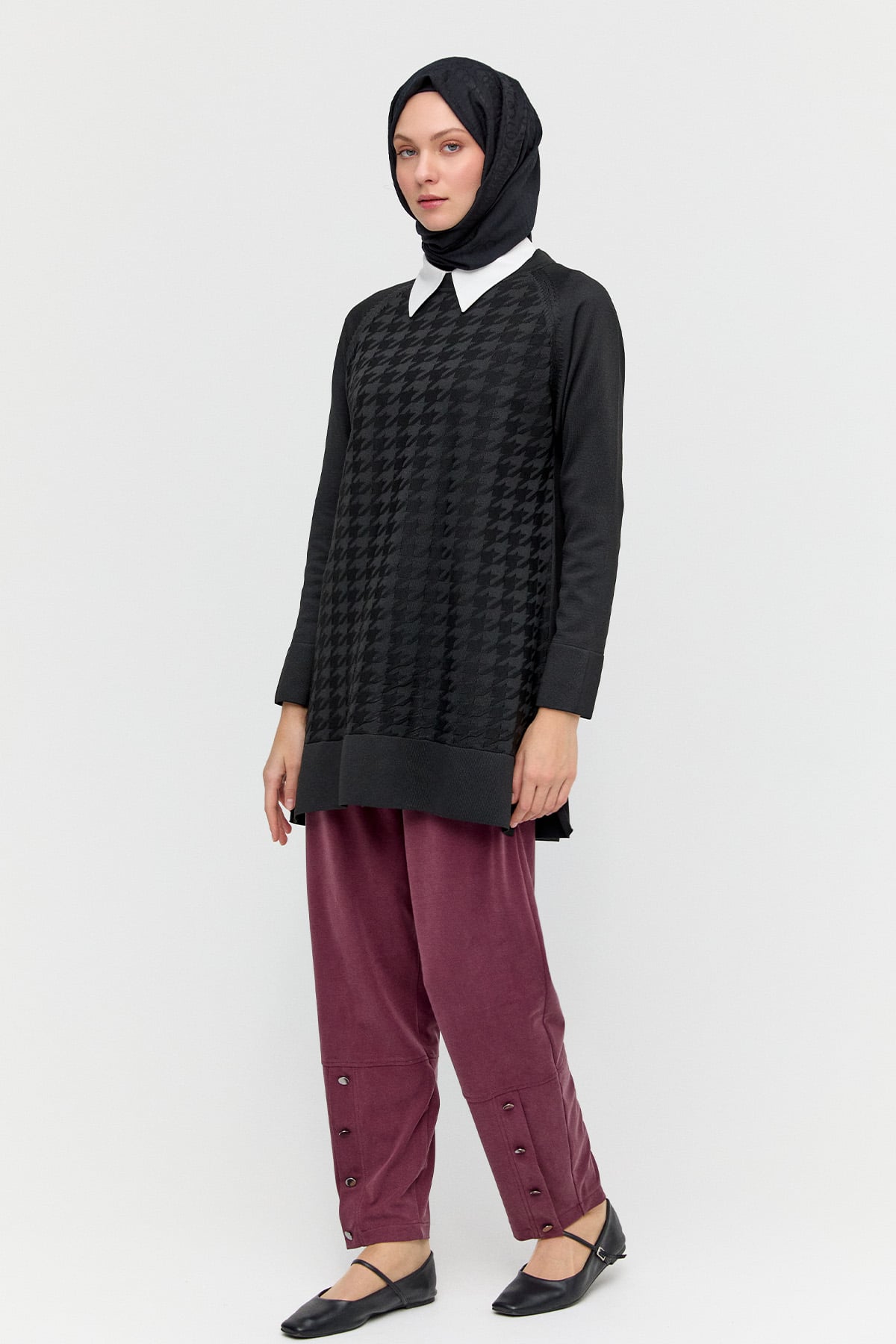Kazayağı Desenli Triko Tunik, Tesettür Giyim
