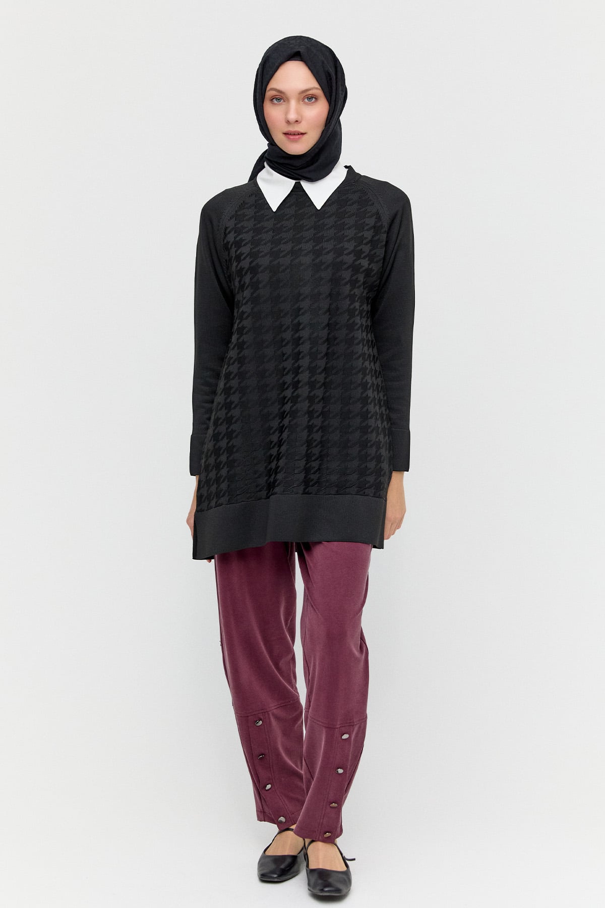 Kazayağı Desenli Triko Tunik, Tesettür Giyim