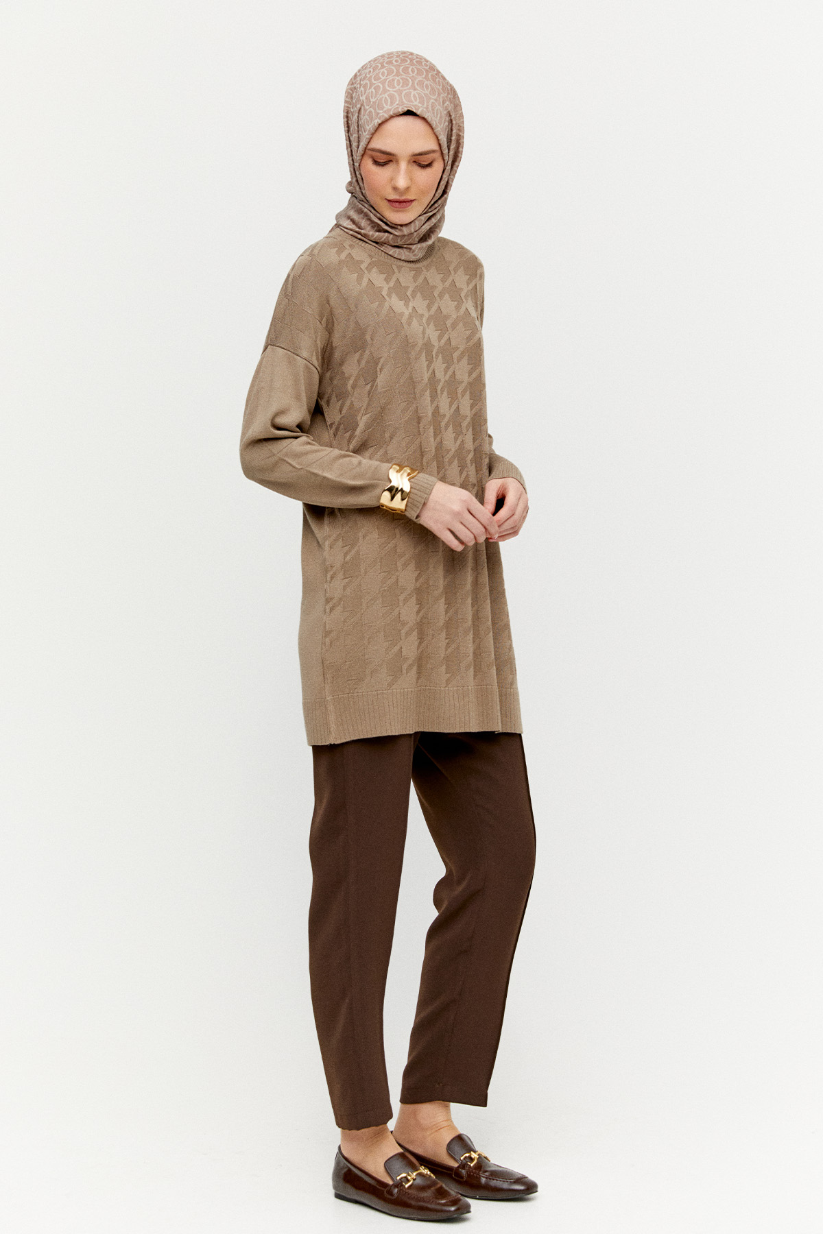 Kaz Ayağı Desenli Triko Tunik