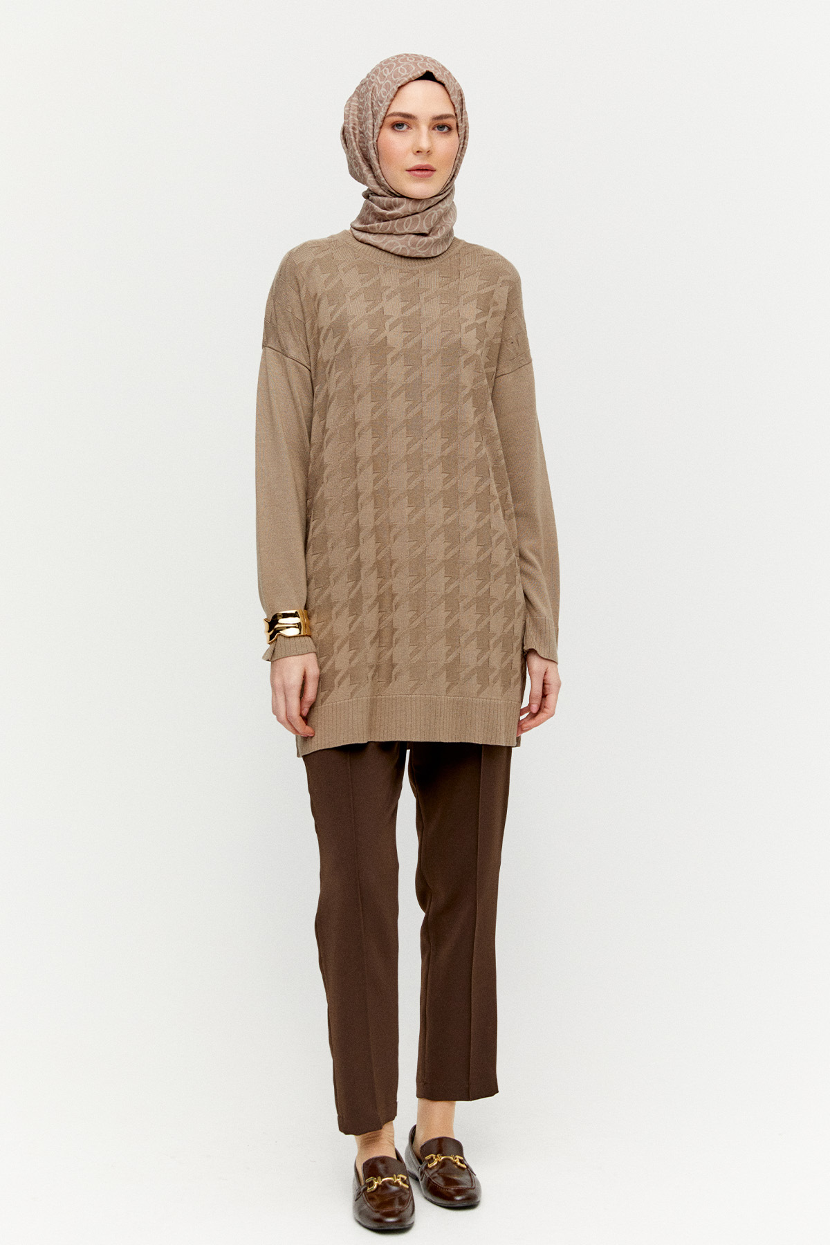 Kaz Ayağı Desenli Triko Tunik