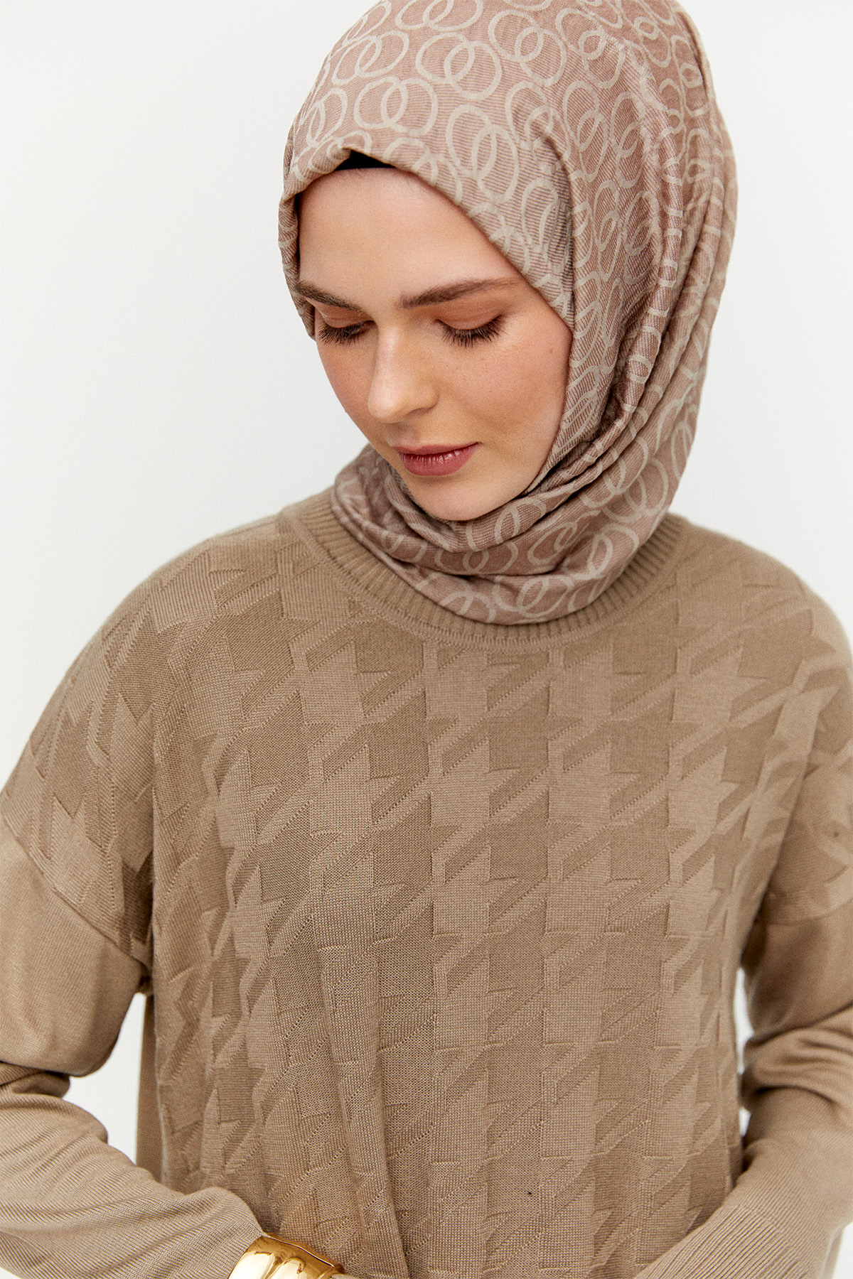 Kaz Ayağı Desenli Triko Tunik