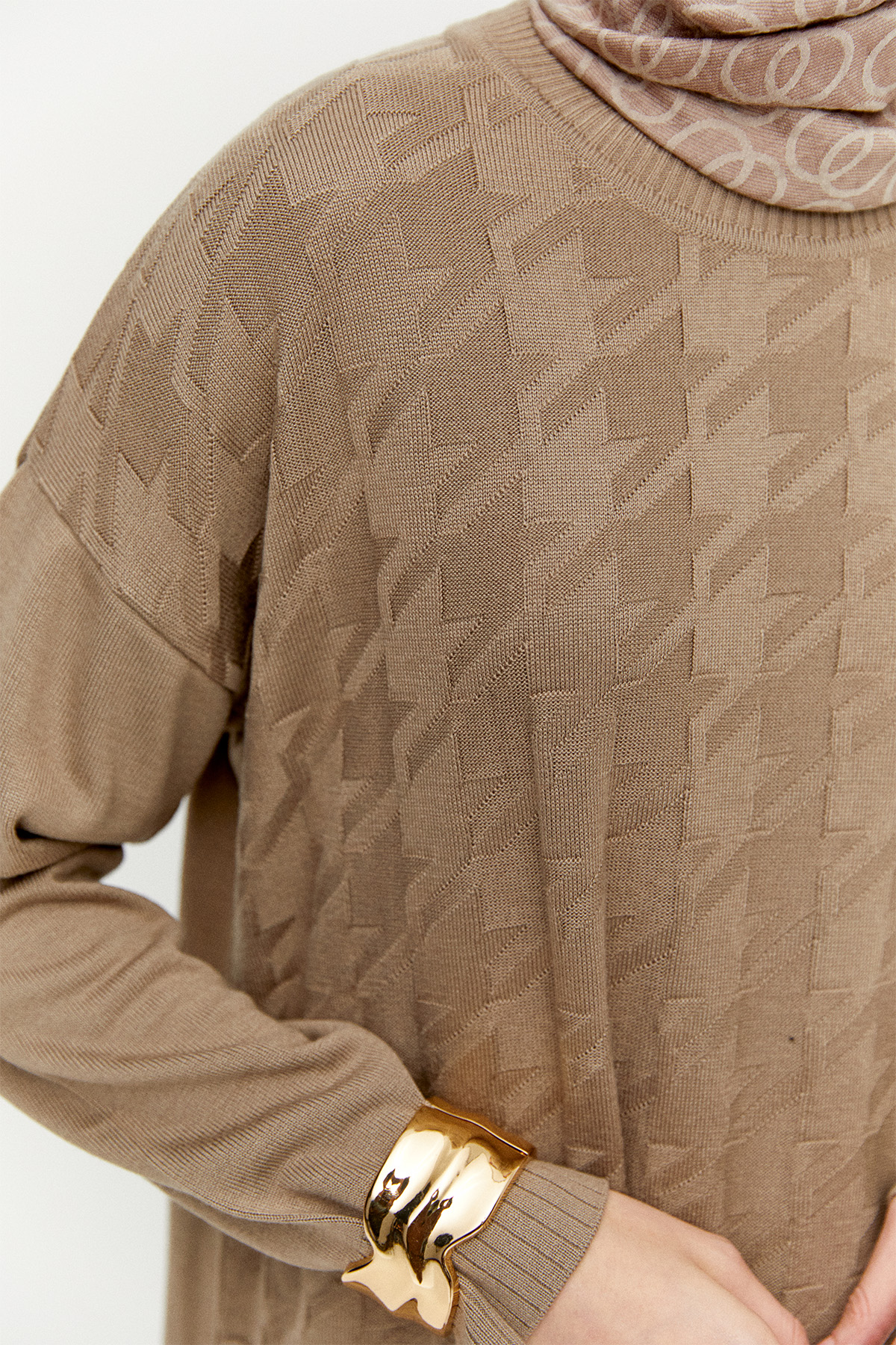 Kaz Ayağı Desenli Triko Tunik