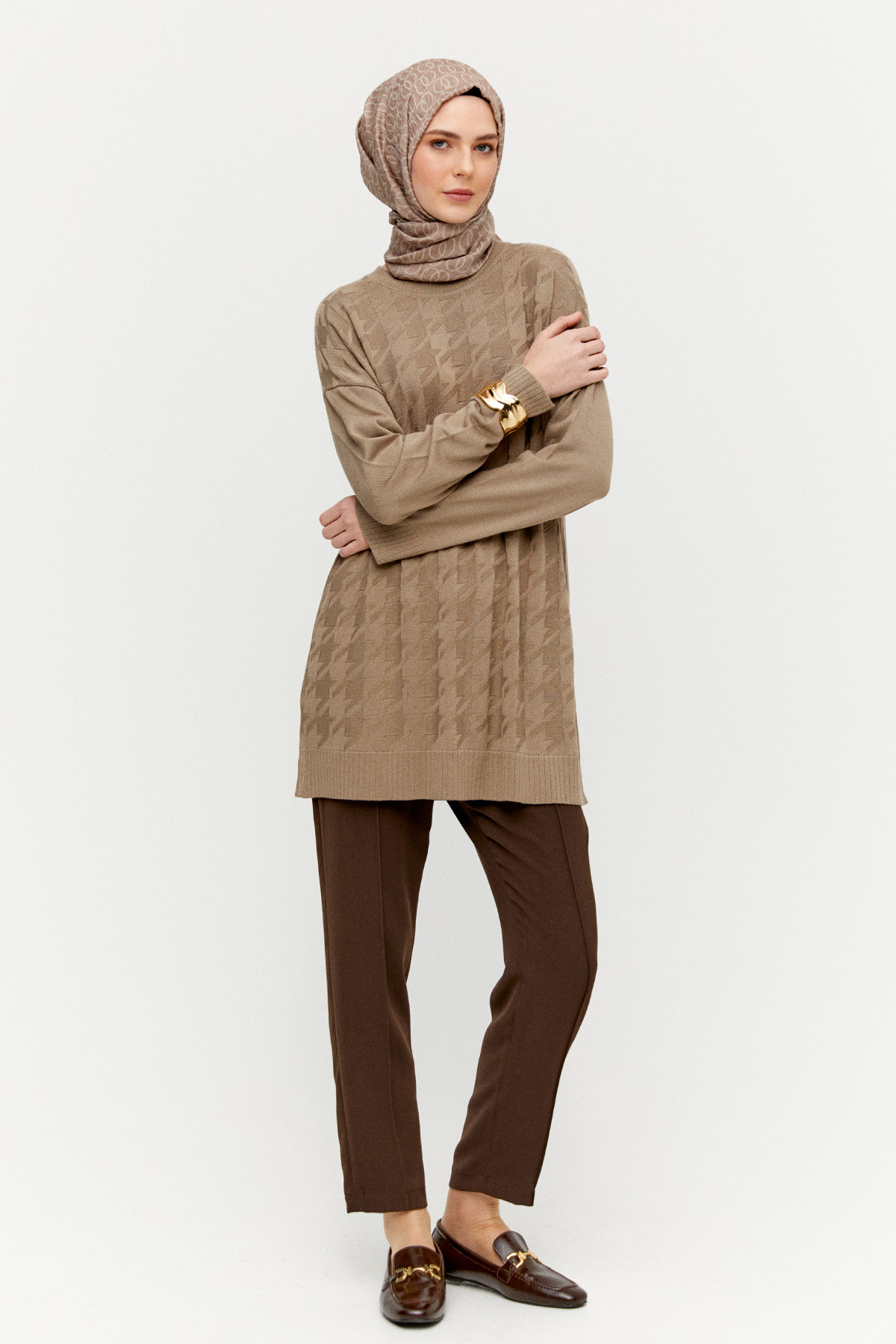 Kaz Ayağı Desenli Triko Tunik