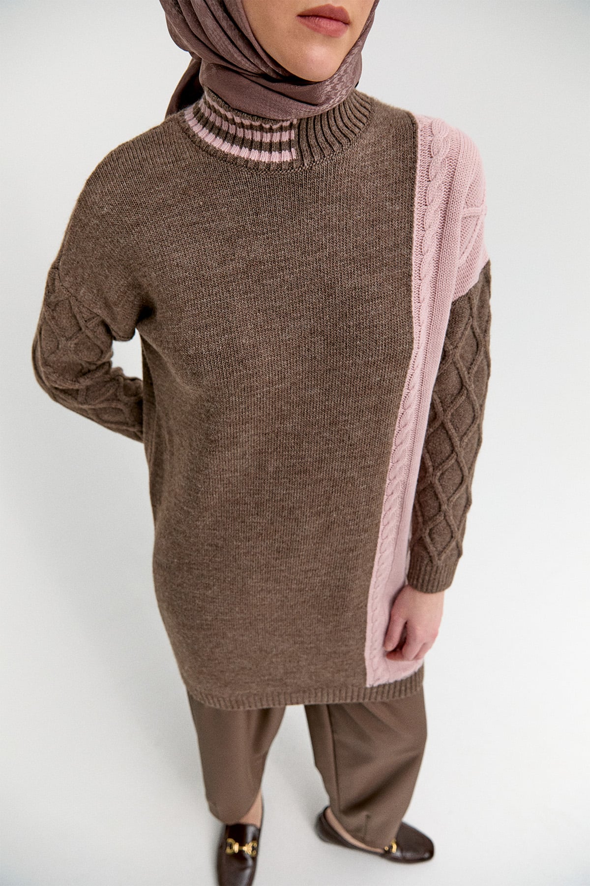 Çift Renkli Oversize Triko Tunik, Tesettür Giyim