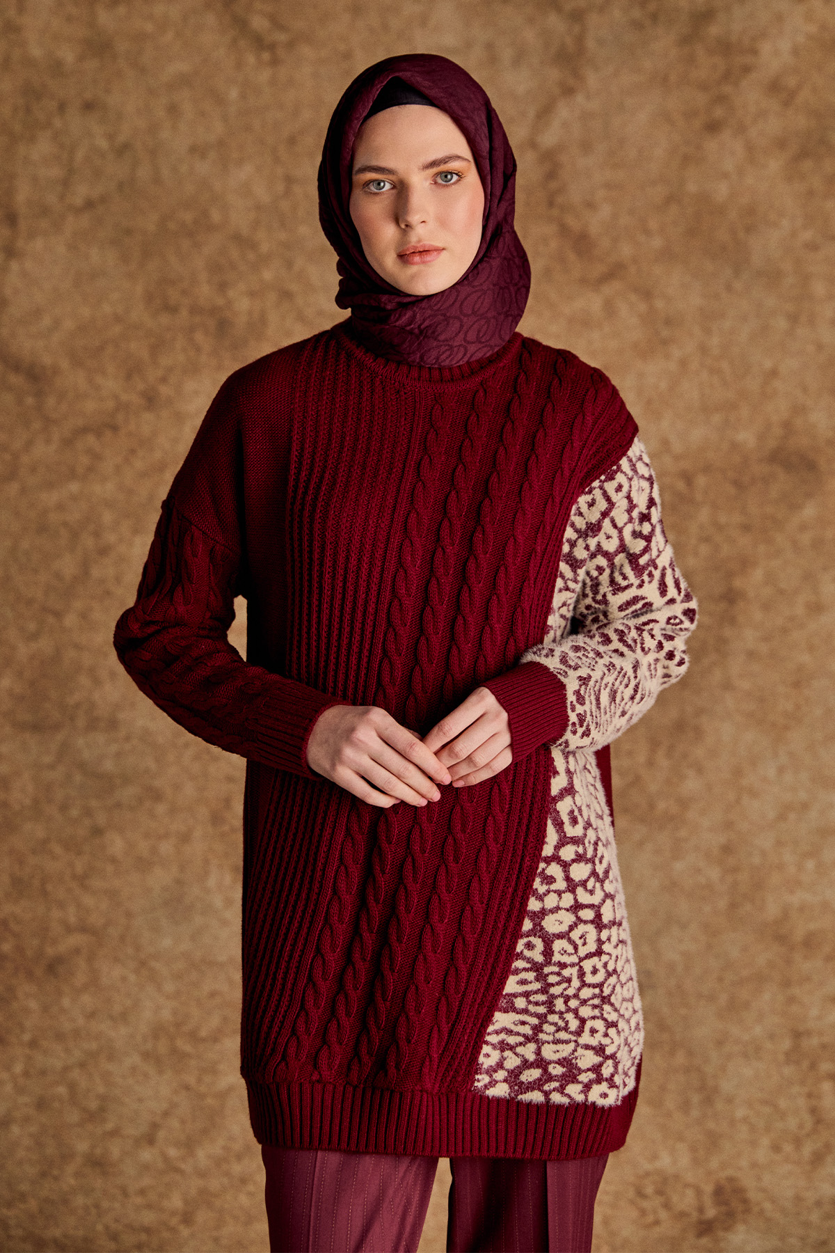 Leopar Detaylı Triko Tunik