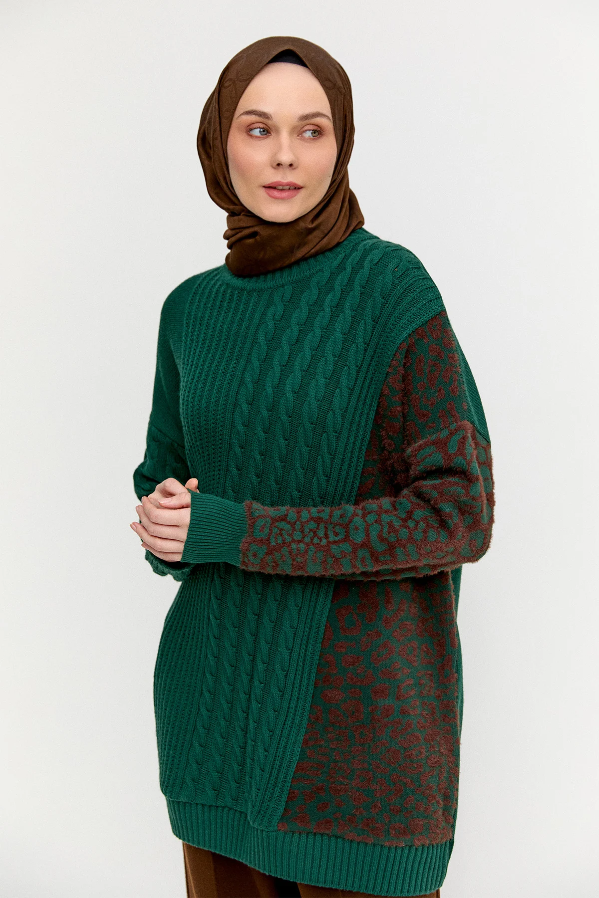 Leopar Detaylı Triko Tunik, Tesettür Giyim