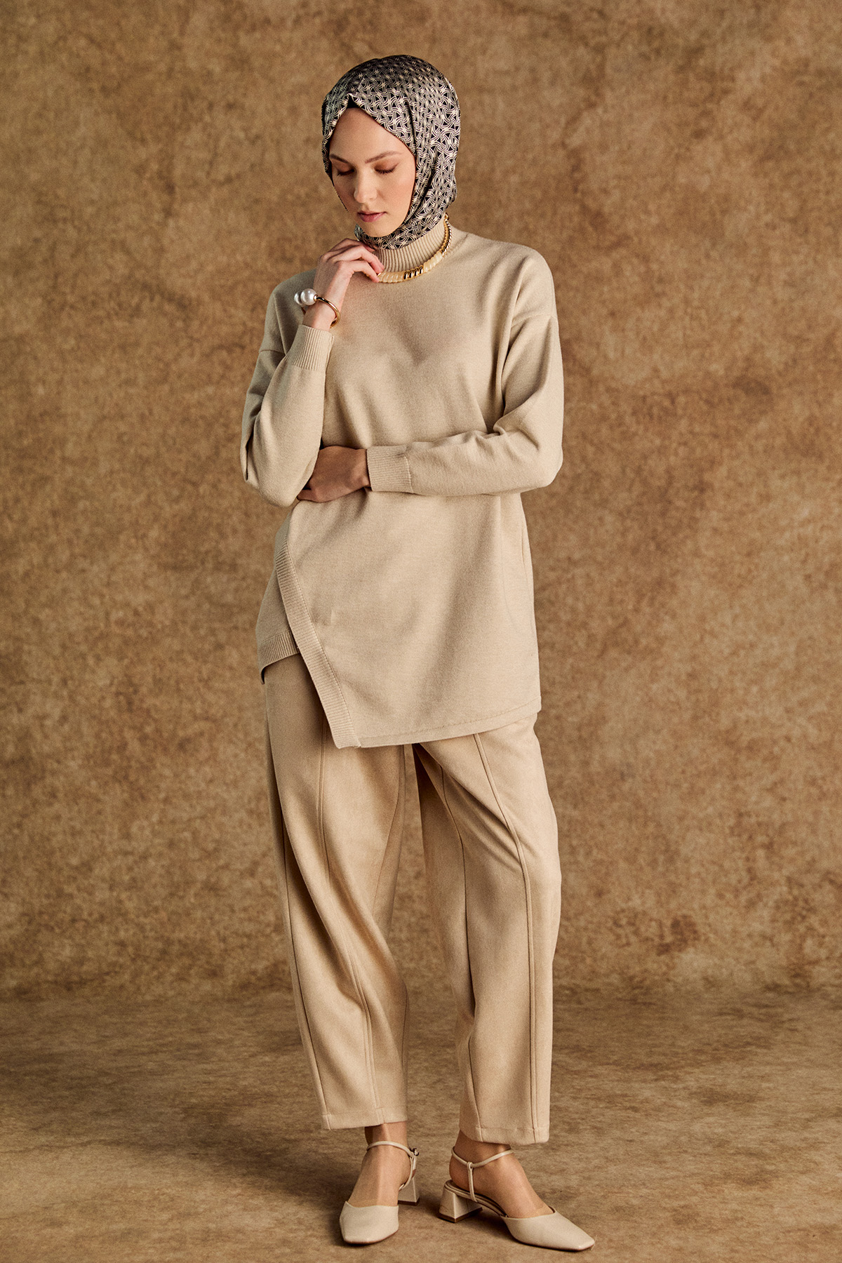 Asimetrik Kesim Basic Triko Tunik, Tesettür Giyim