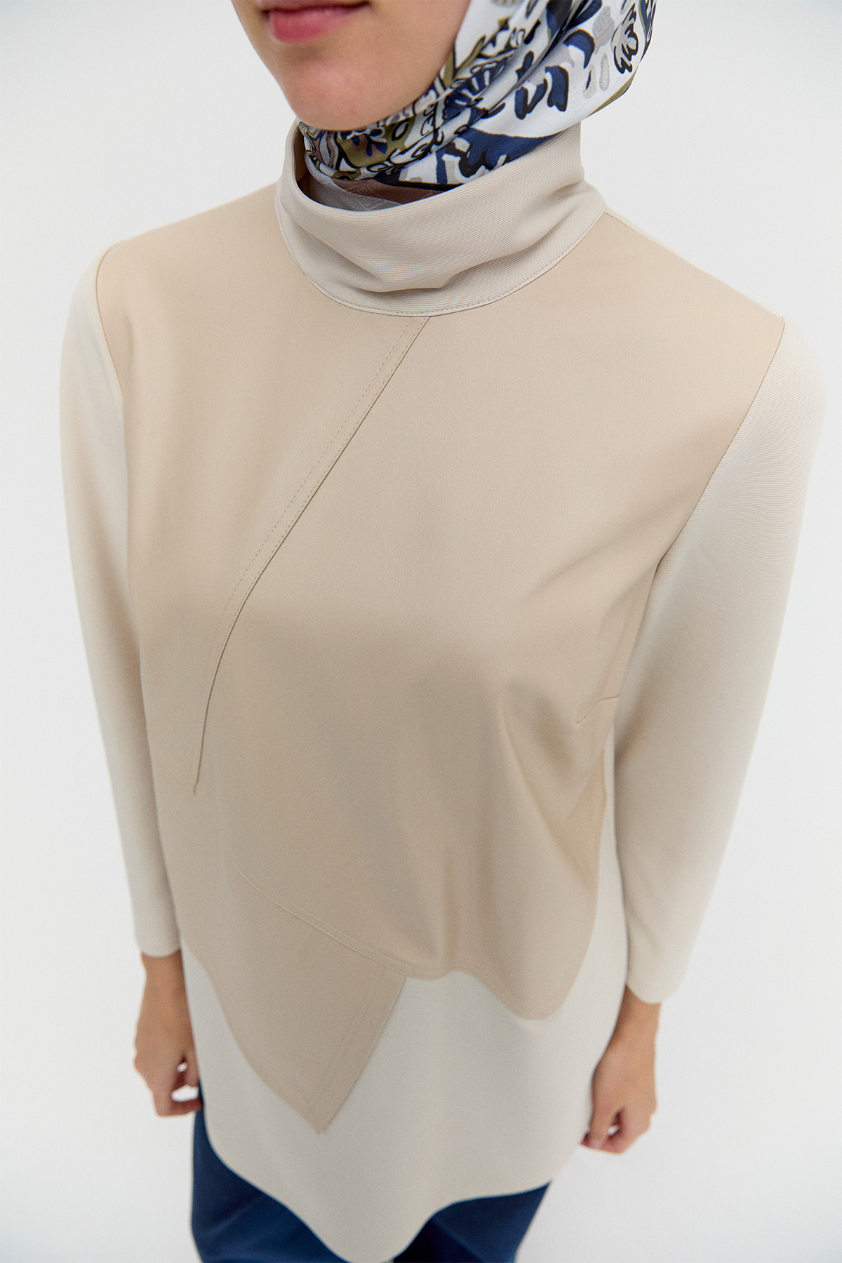 Asimetrik Suni Deri Kombinli Tunik