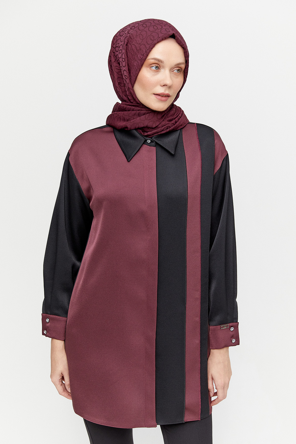 Çift Renk Saten Tunik
