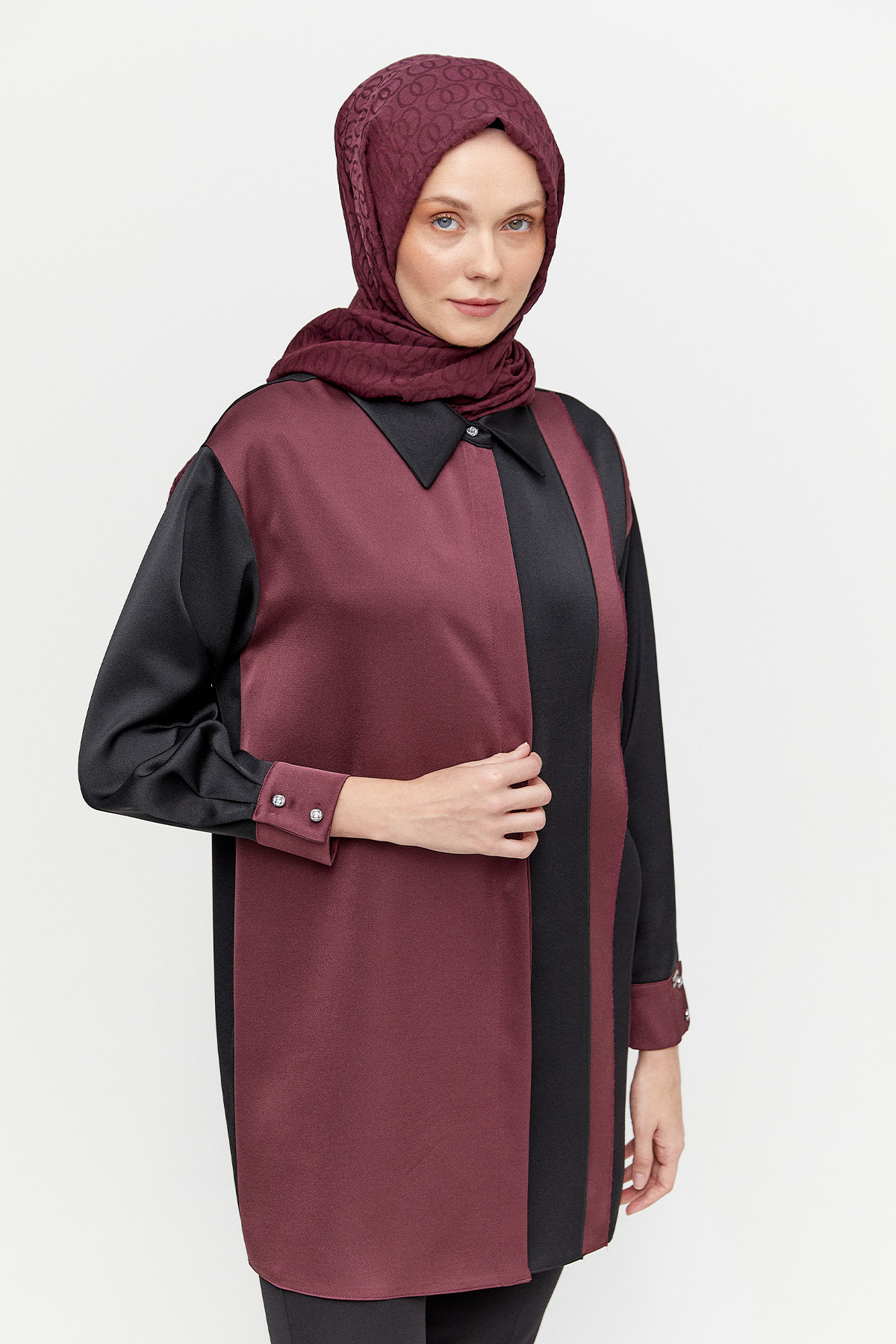 Çift Renk Saten Tunik