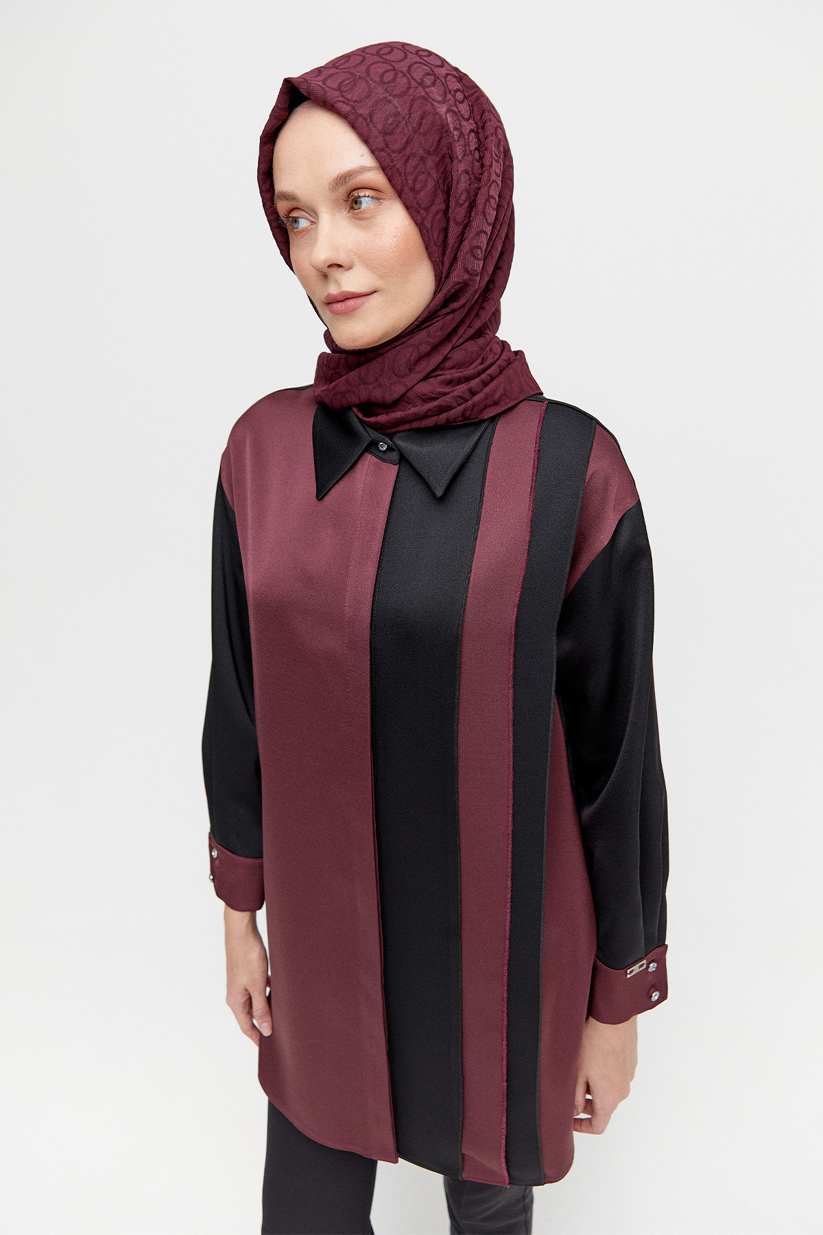 Çift Renk Saten Tunik