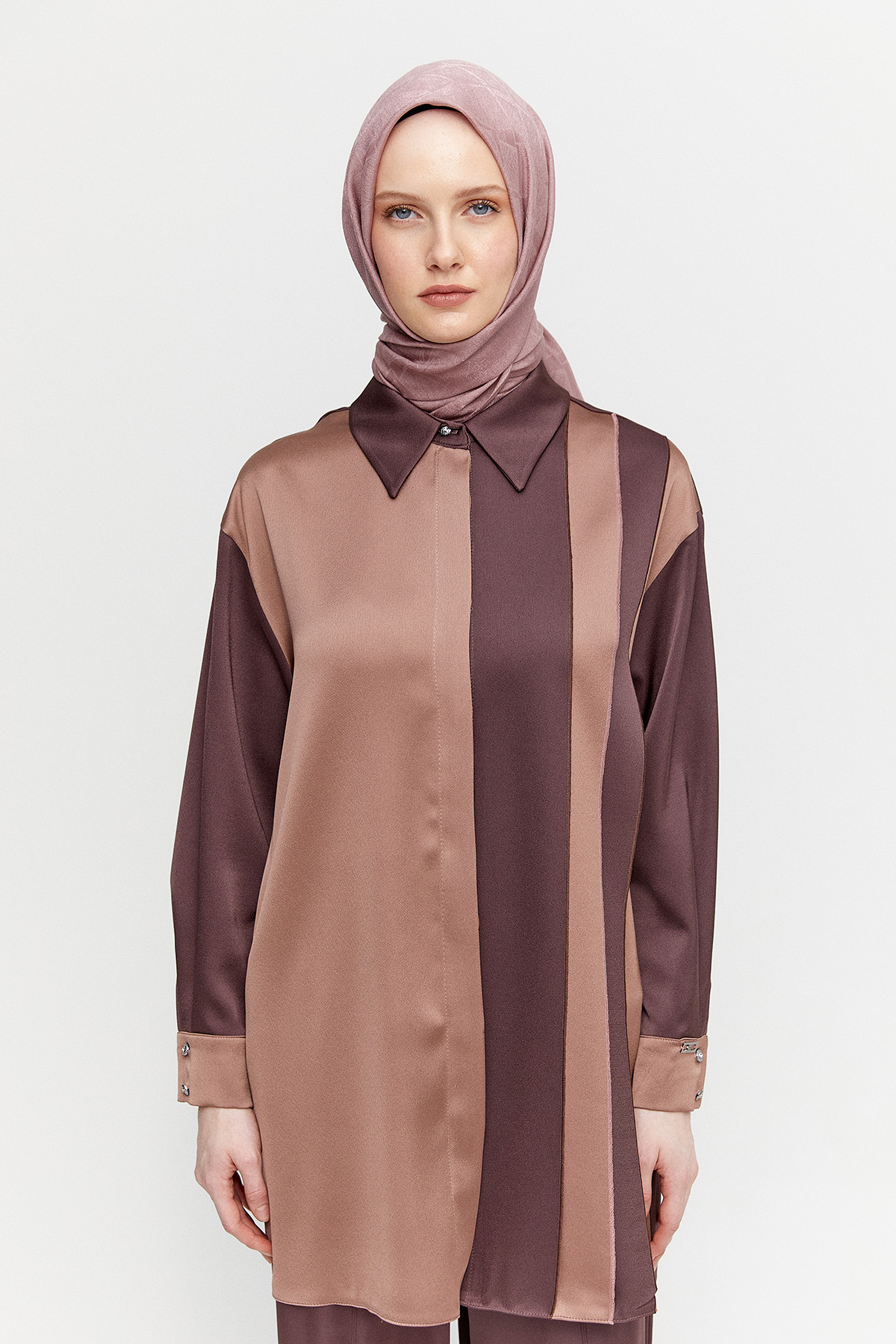 Çift Renk Saten Tunik