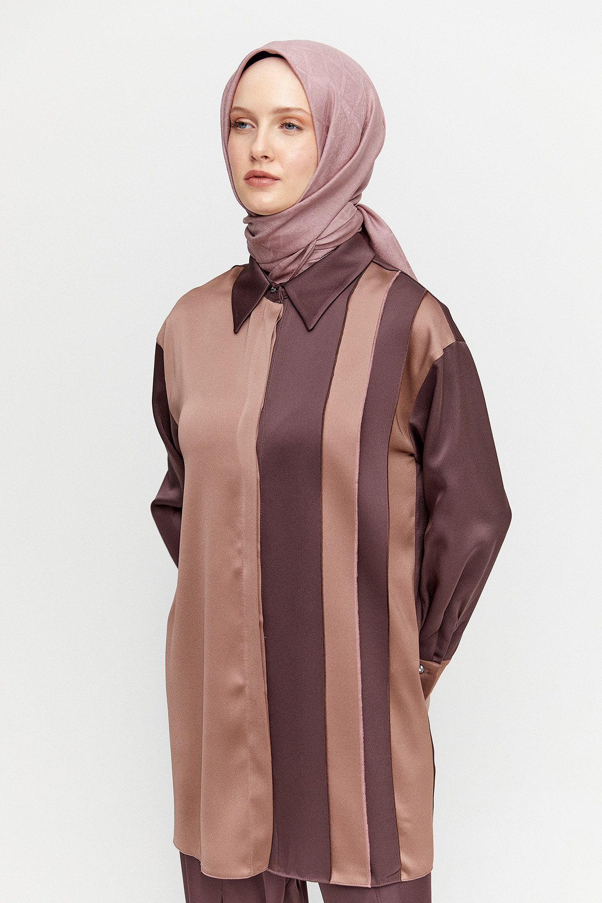 Çift Renk Saten Tunik