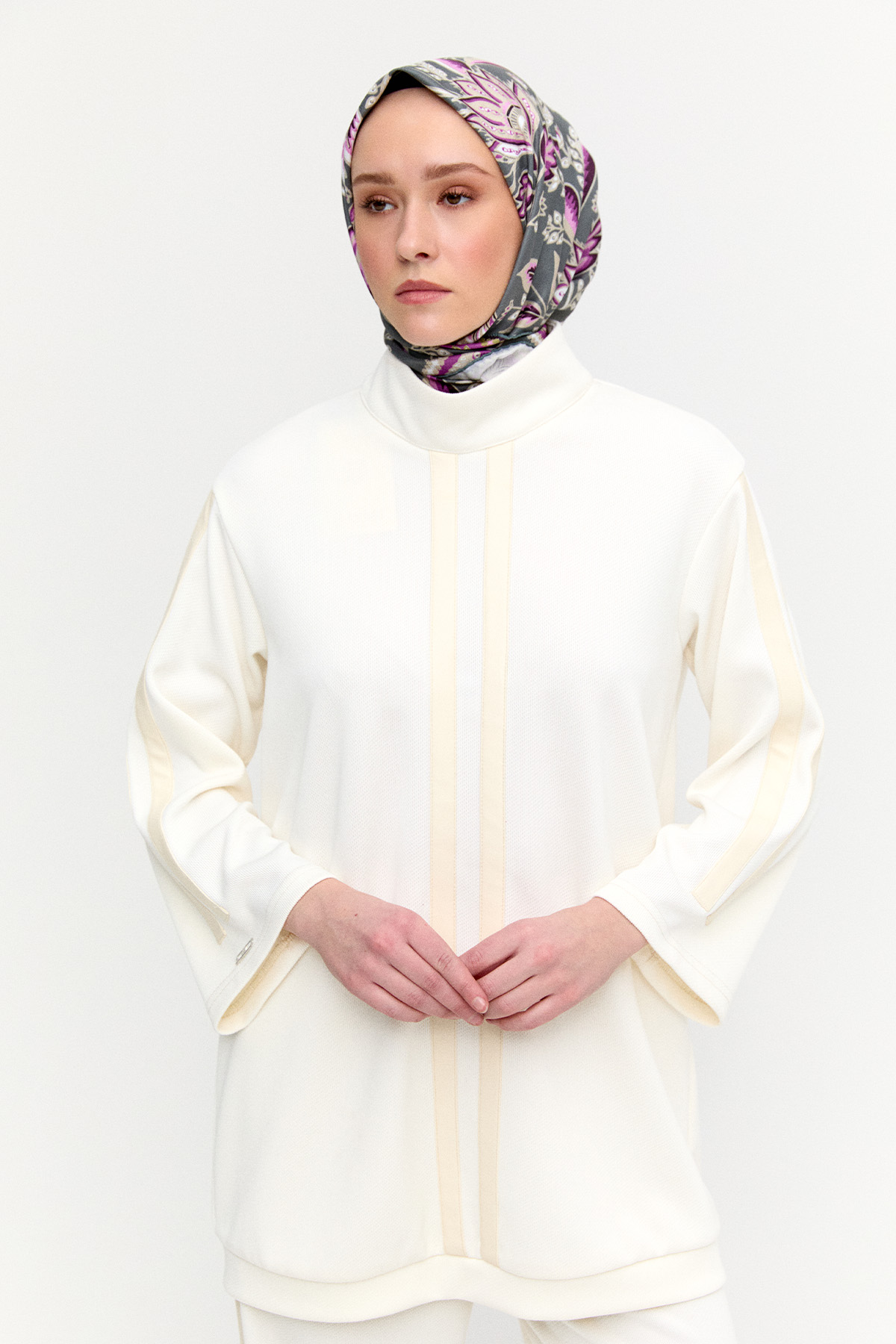 Deri Şeritli Yüksek Yaka Tunik, Tesettür Giyim