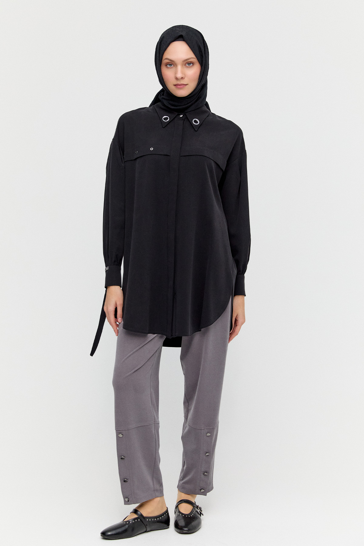 Kuşgözü Detaylı Lyocell Tunik